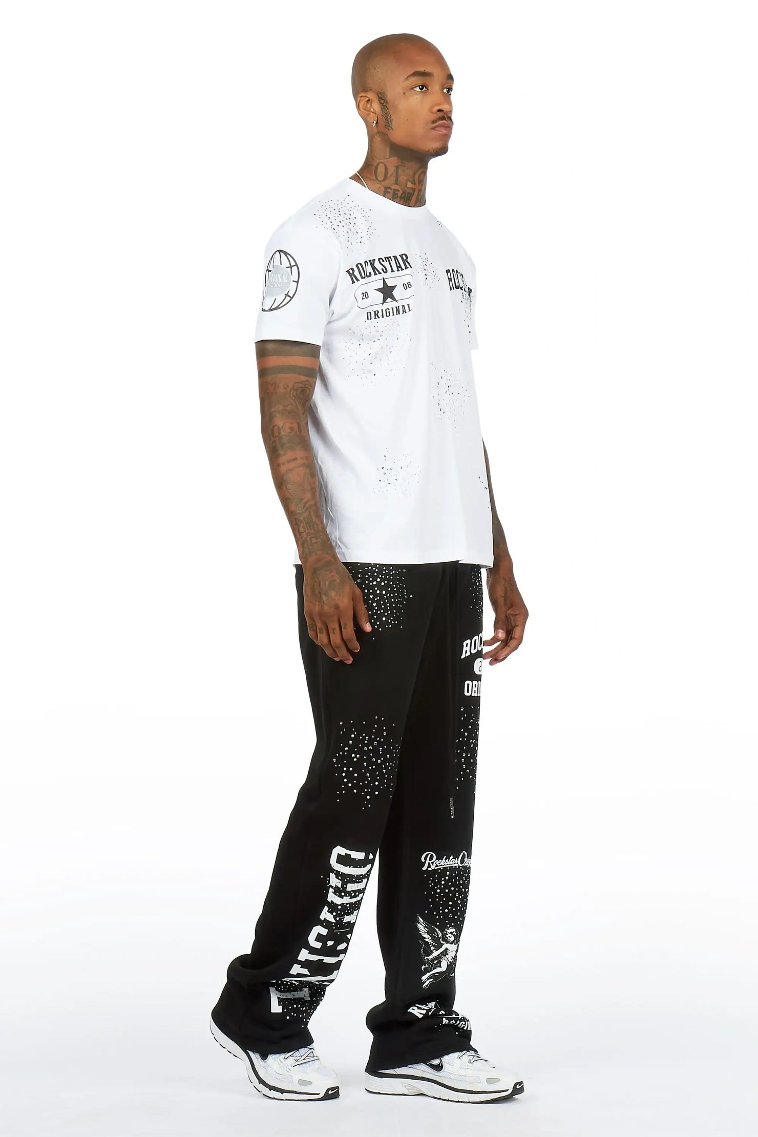 Gutta 2.0 Black/White Rhinestone T-Shirt/ Relaxed Track Set
