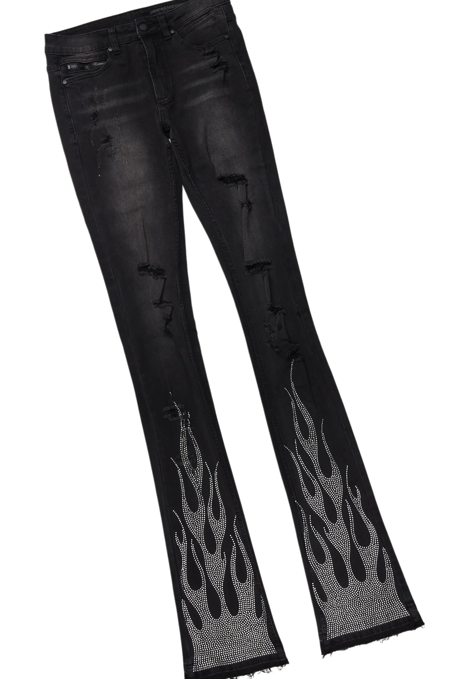 Amos Black Rhinestone Long Sleeve T-Shirt/Super Stacked Flare Jean Set