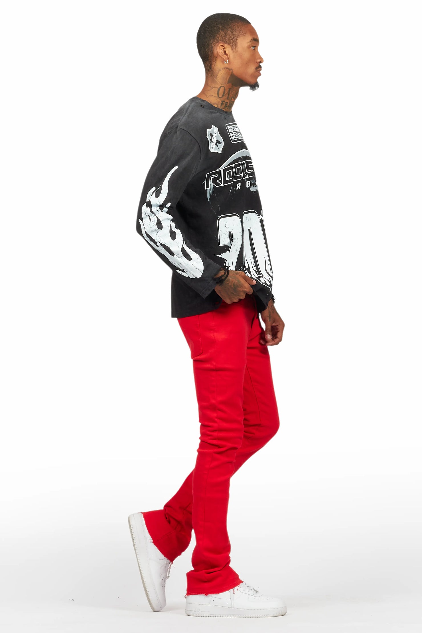 Amos Vintage Black Long Sleeve Graphic T-Shirt