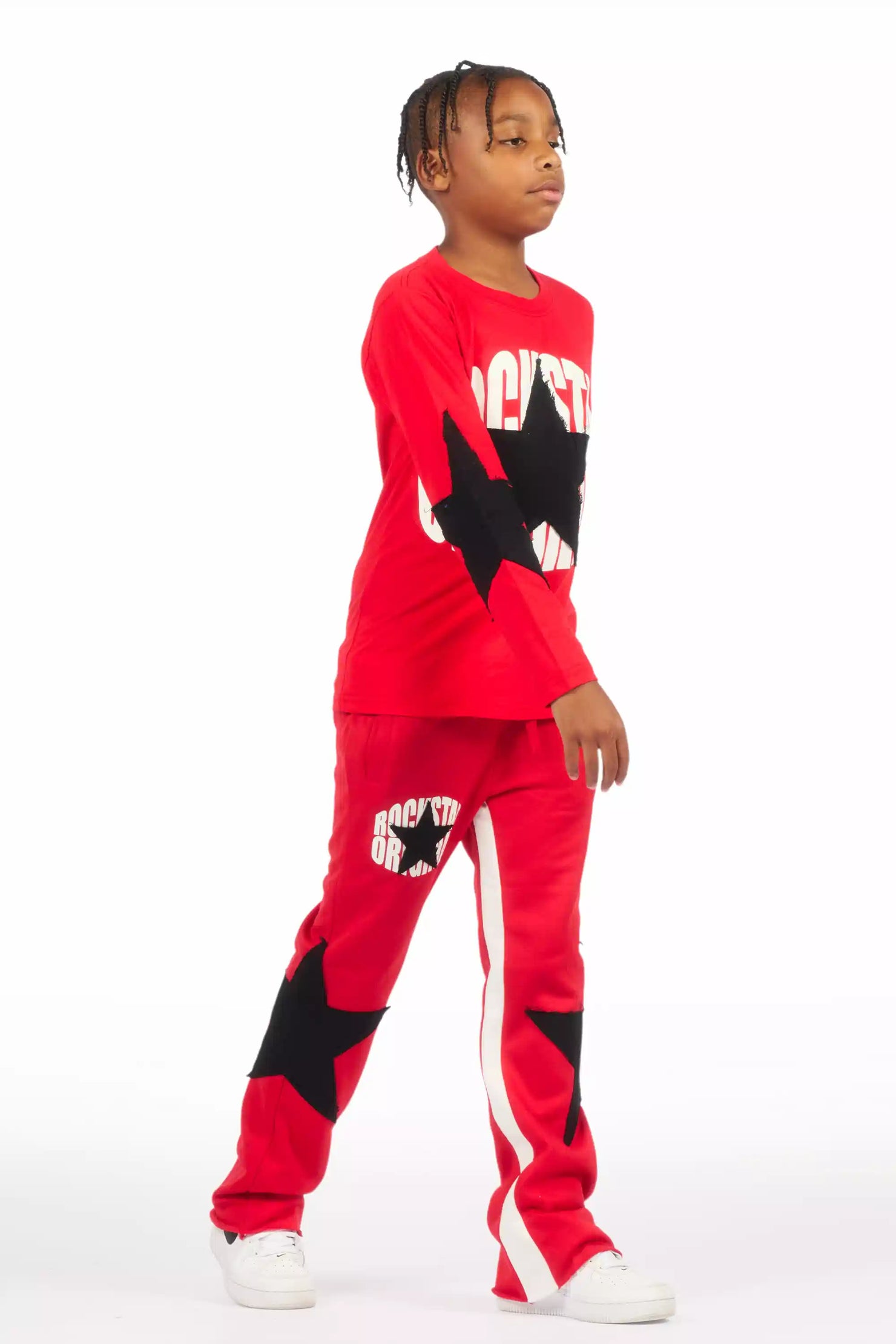 Boys States Red/Black Long Sleeve T-Shirt Track Set