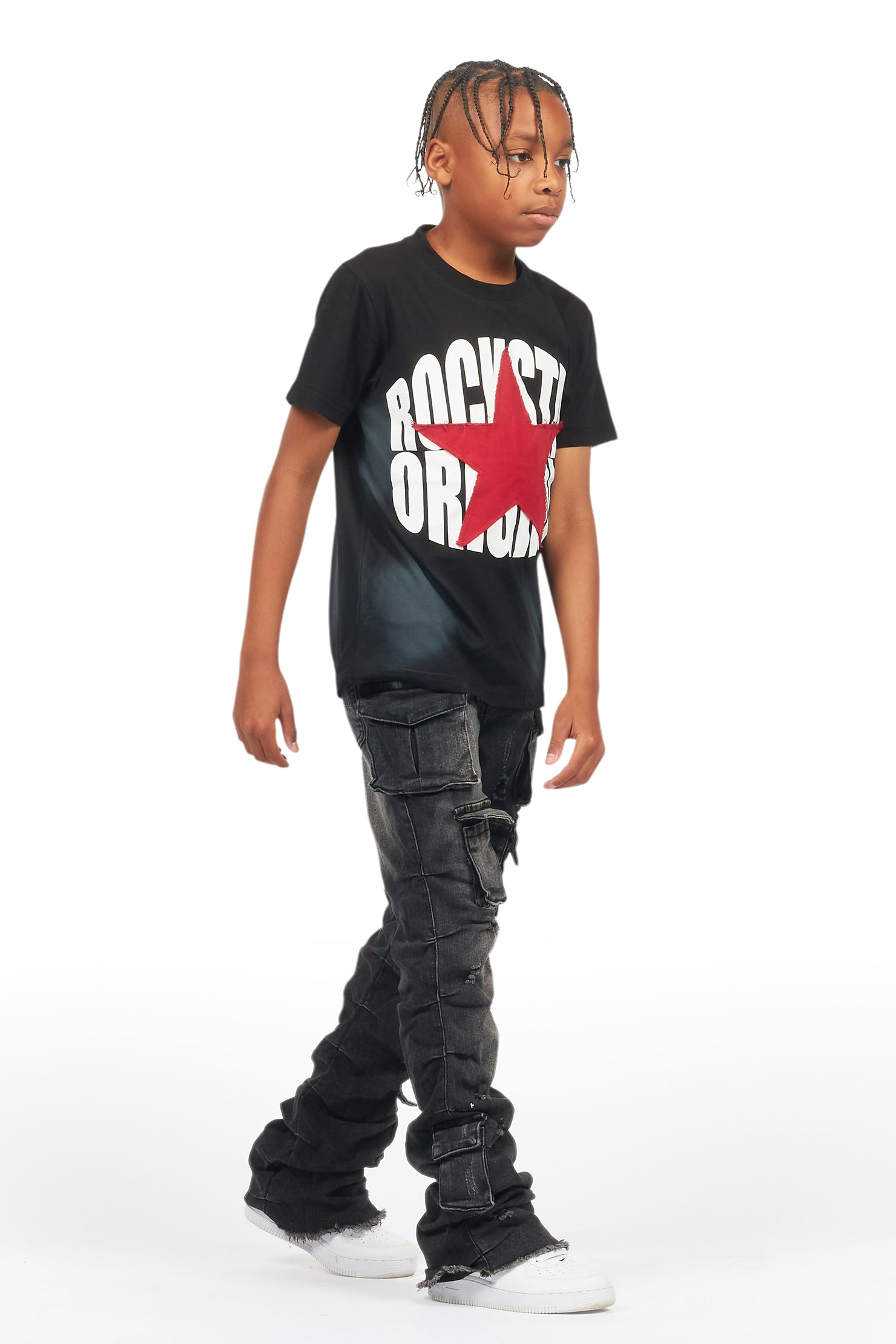 Boys Gentry Dark Grey Stacked Flare Jean