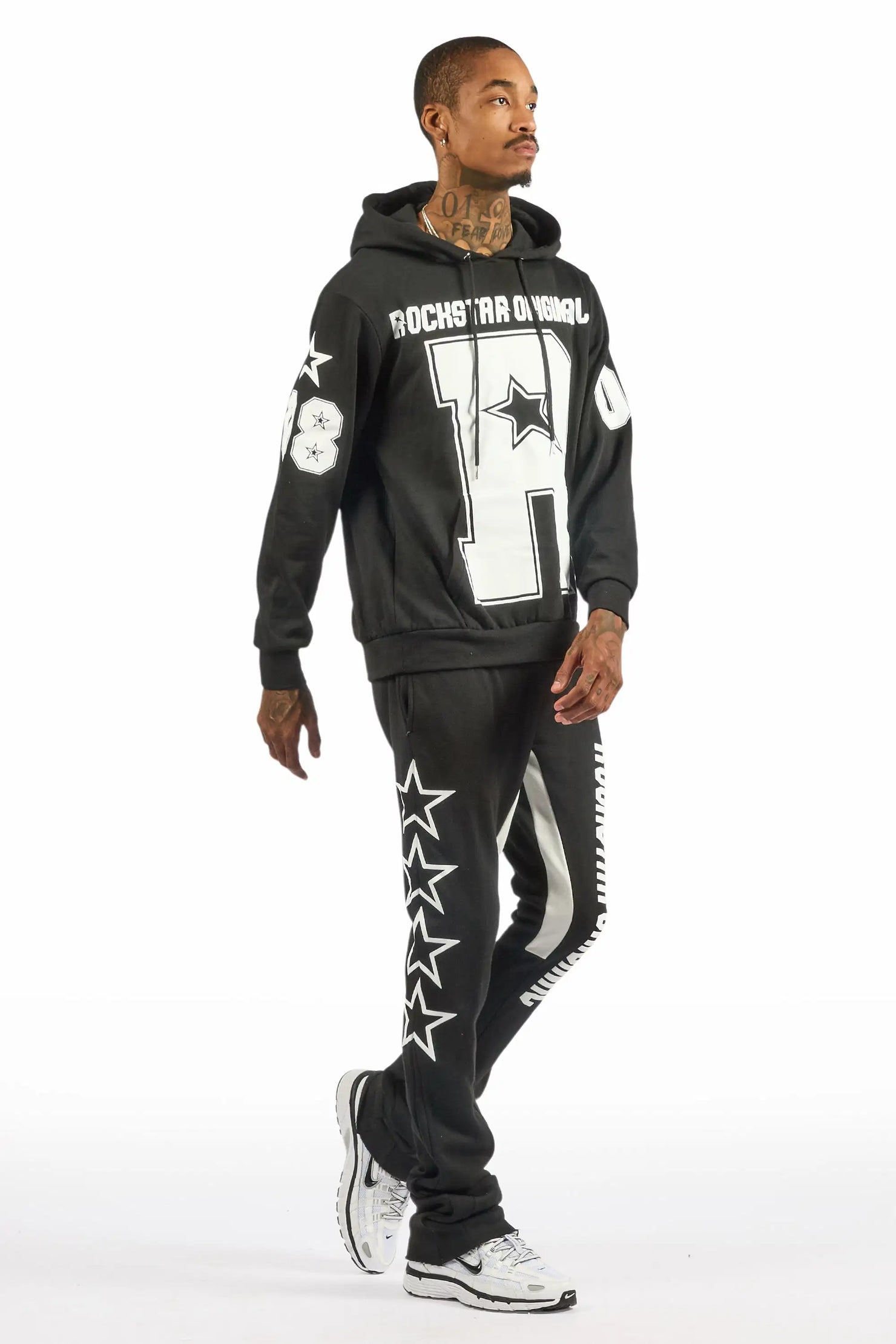 Skender Black/White Hoodie/Stacked Flare Track Set