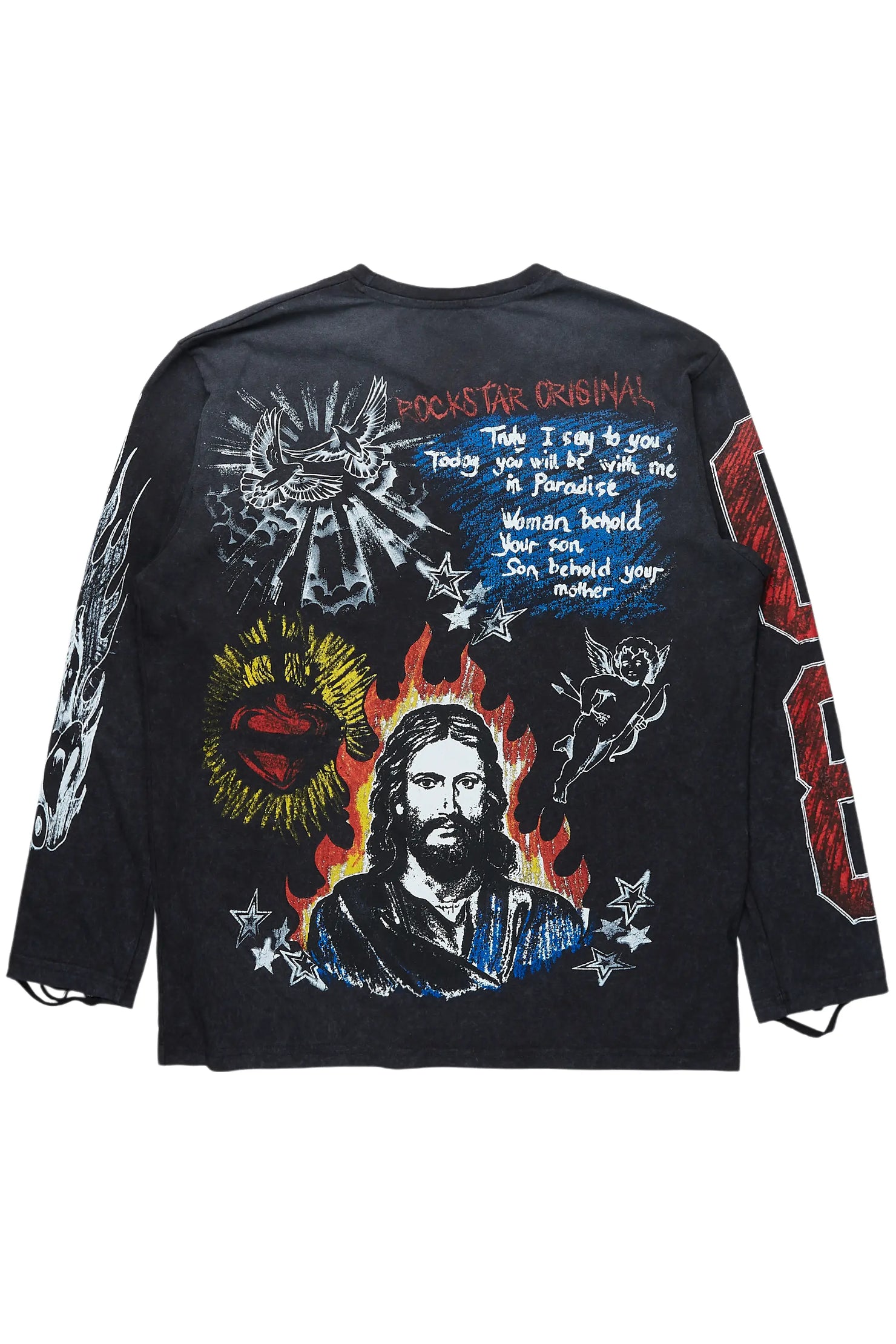 Jesus Crayon Vintage Black Long Sleeve Graphic T-Shirt