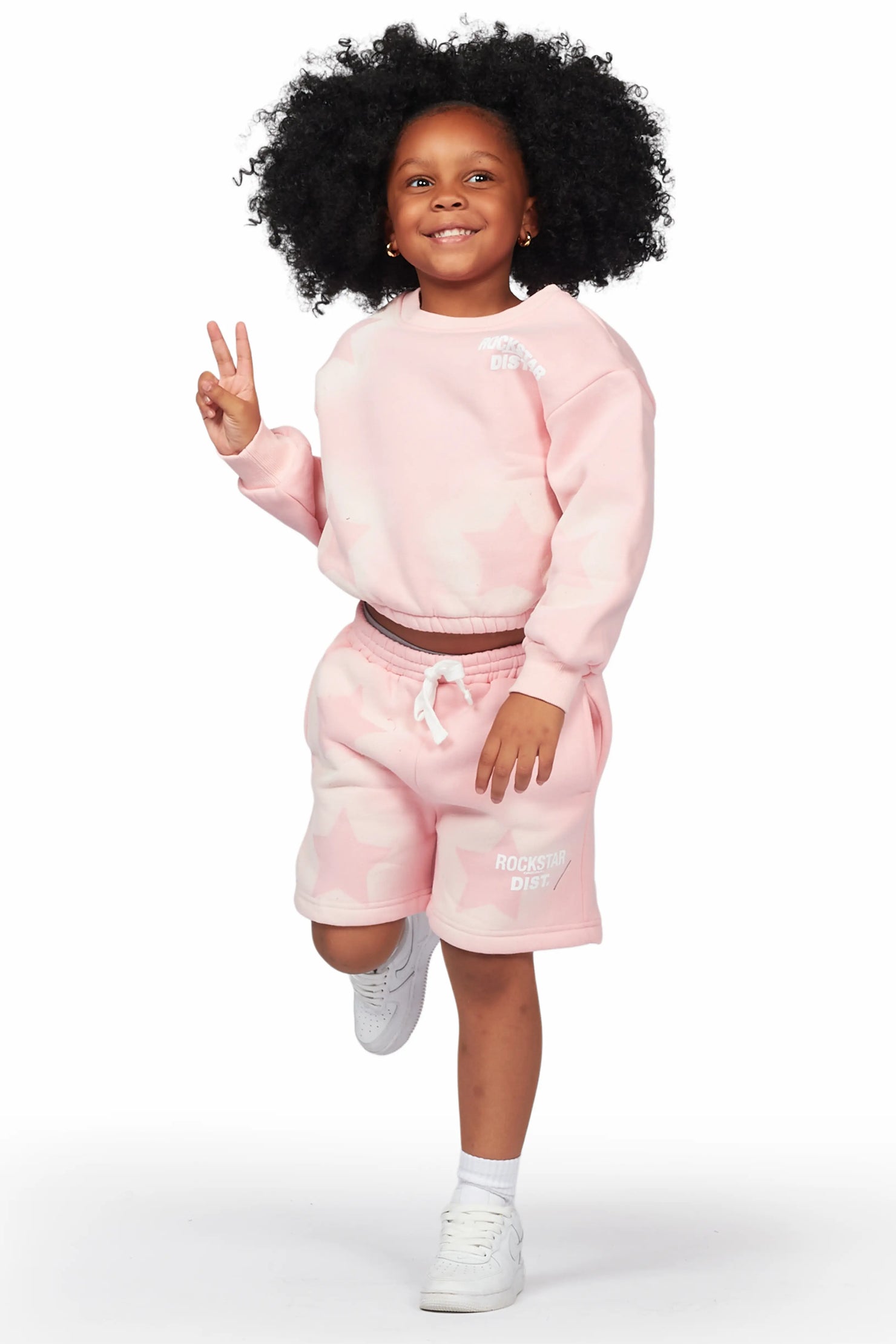 Girls Dally Light Pink Crop Top Short Set