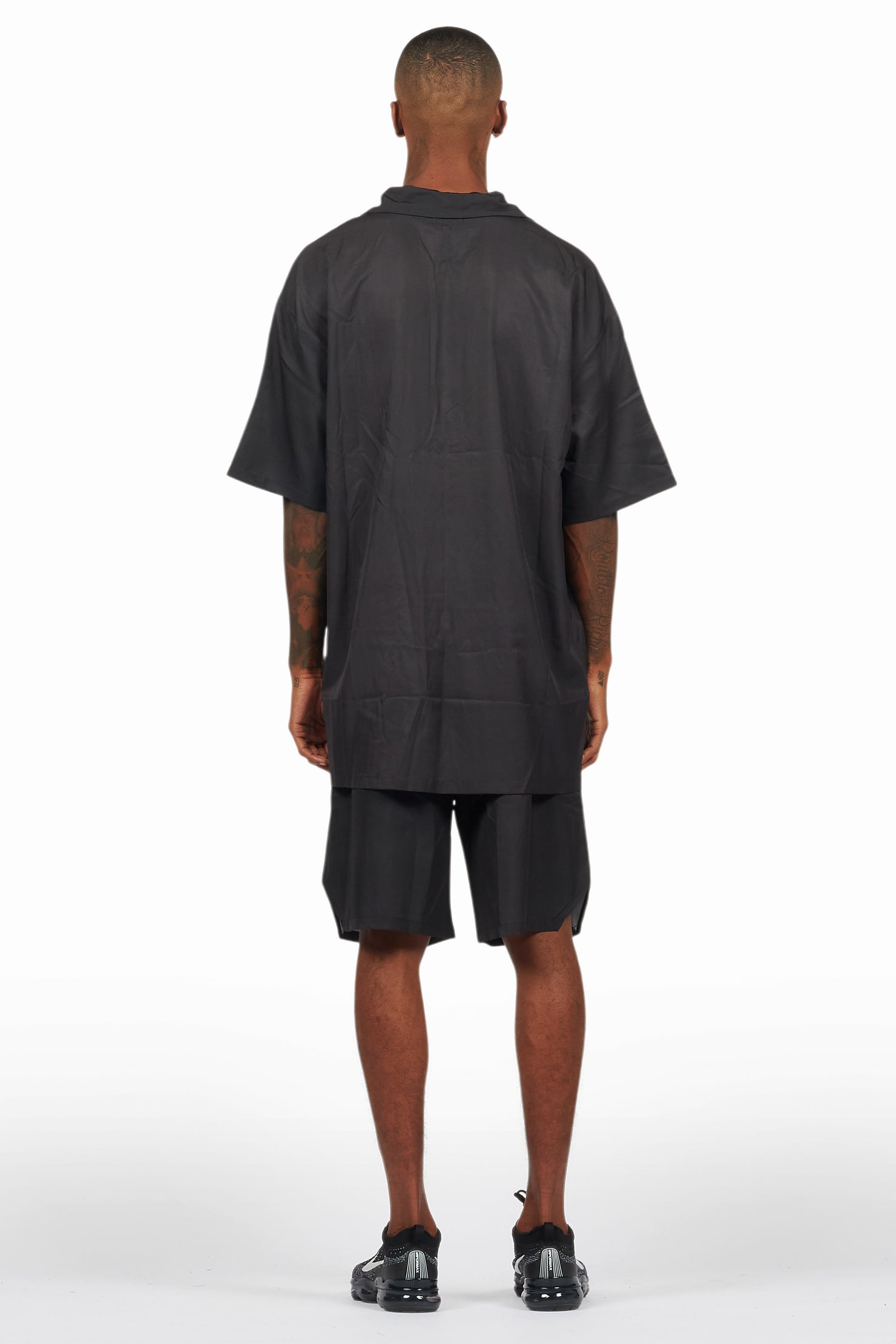 Hustle Black Button Down Short Set