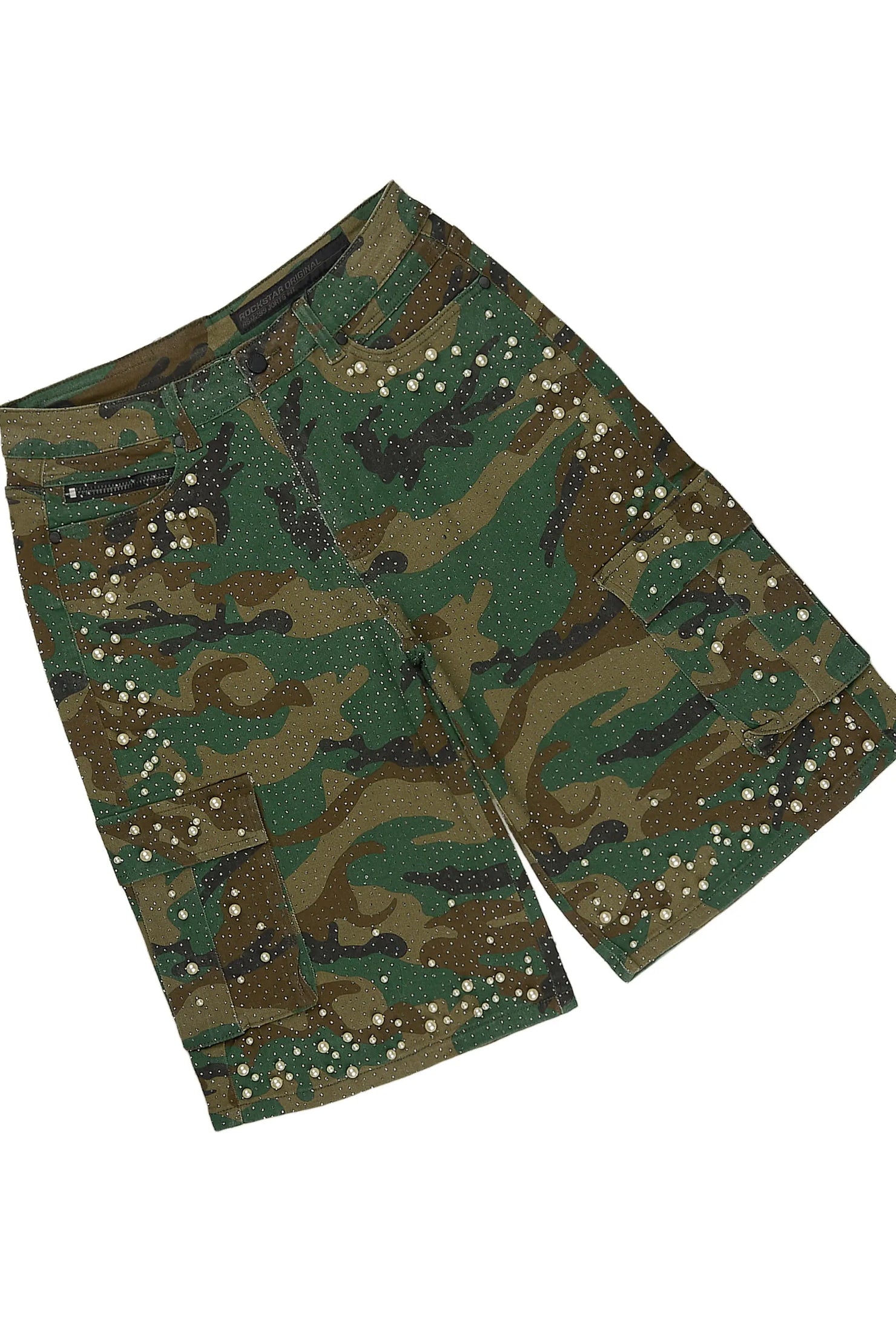 Sevyn White/Camo Rhinestone T-Shirt Denim Jort Set