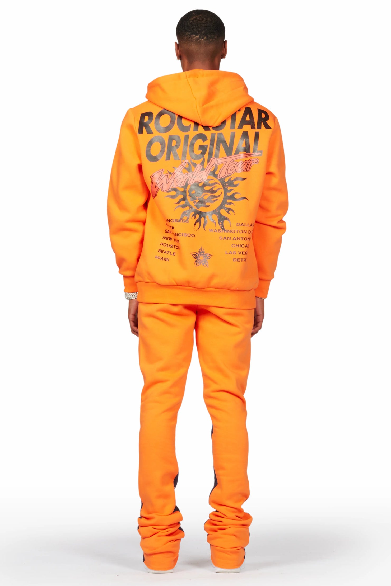 Yash Orange Hoodie Stacked Flare Track Set