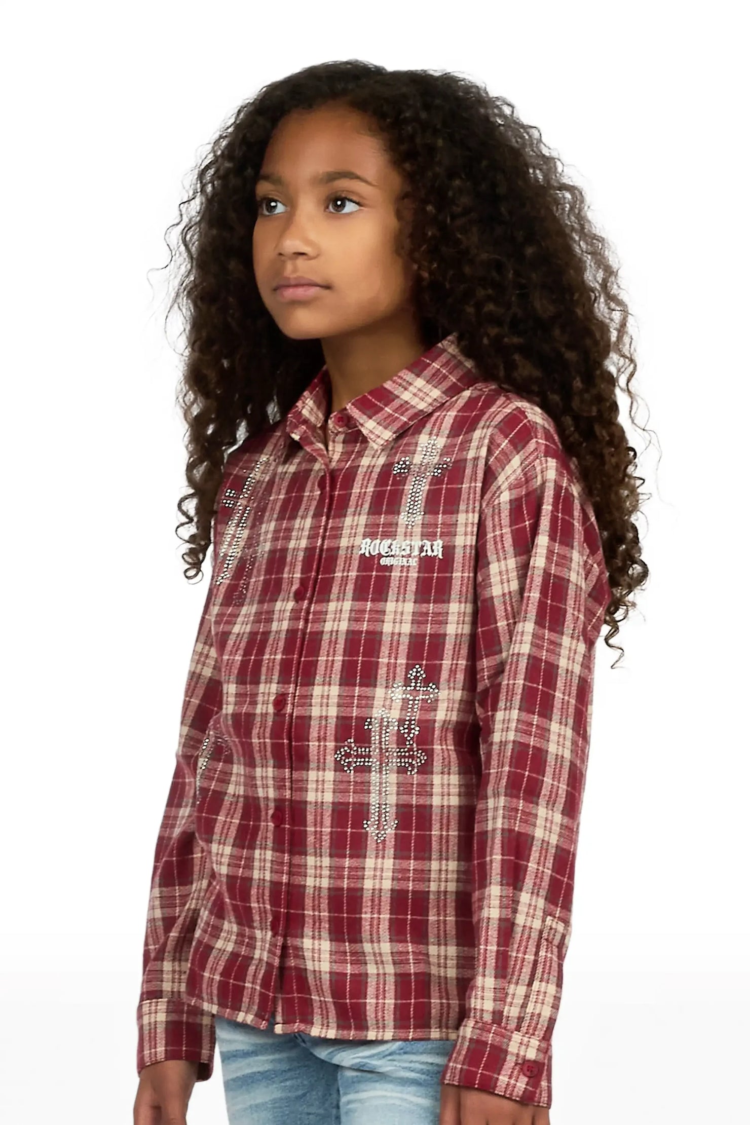 Girls Poldi Red Rhinestone Flannel Shirt