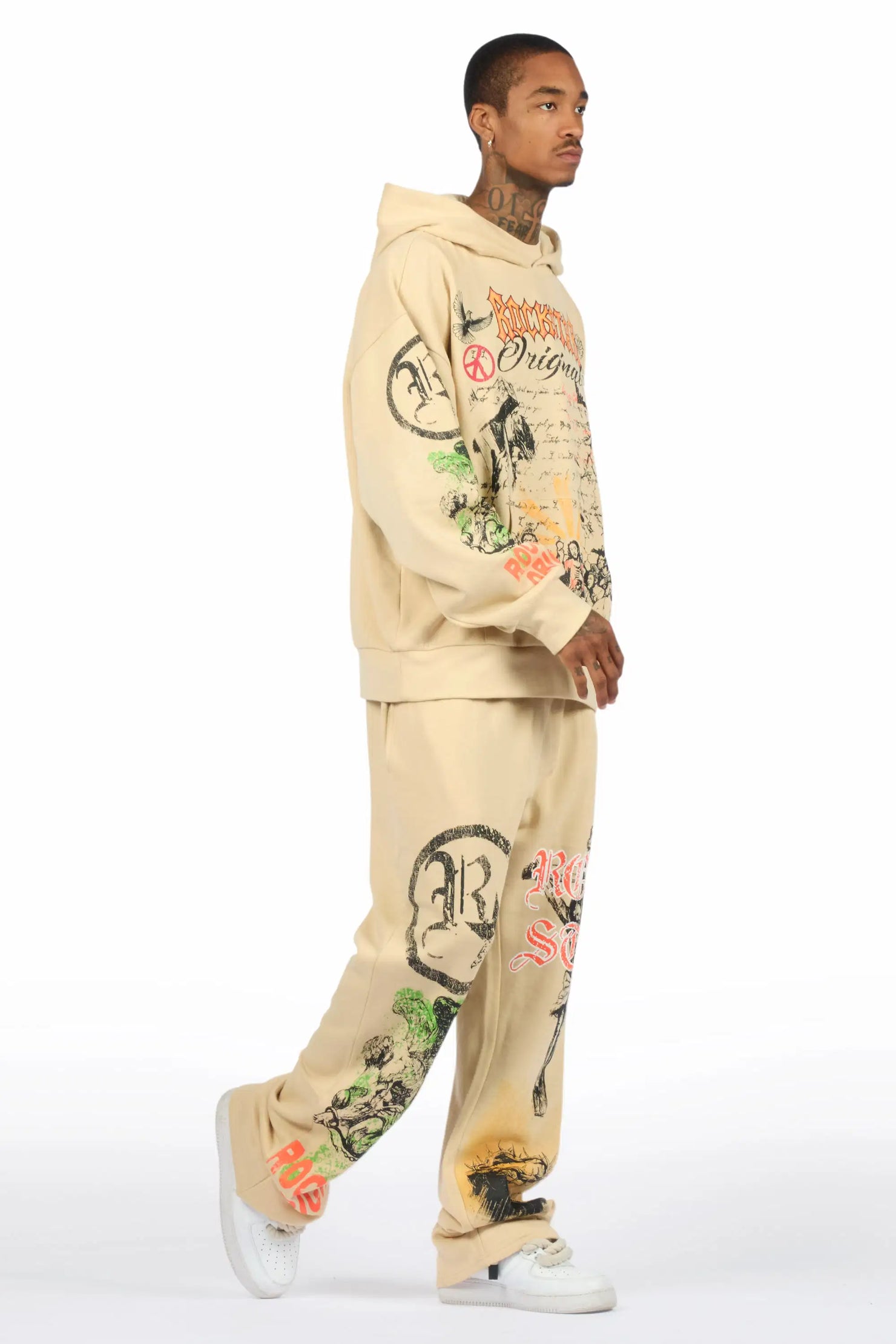 Suppersketch Beige Hoodie/Baggy Pant Track Set