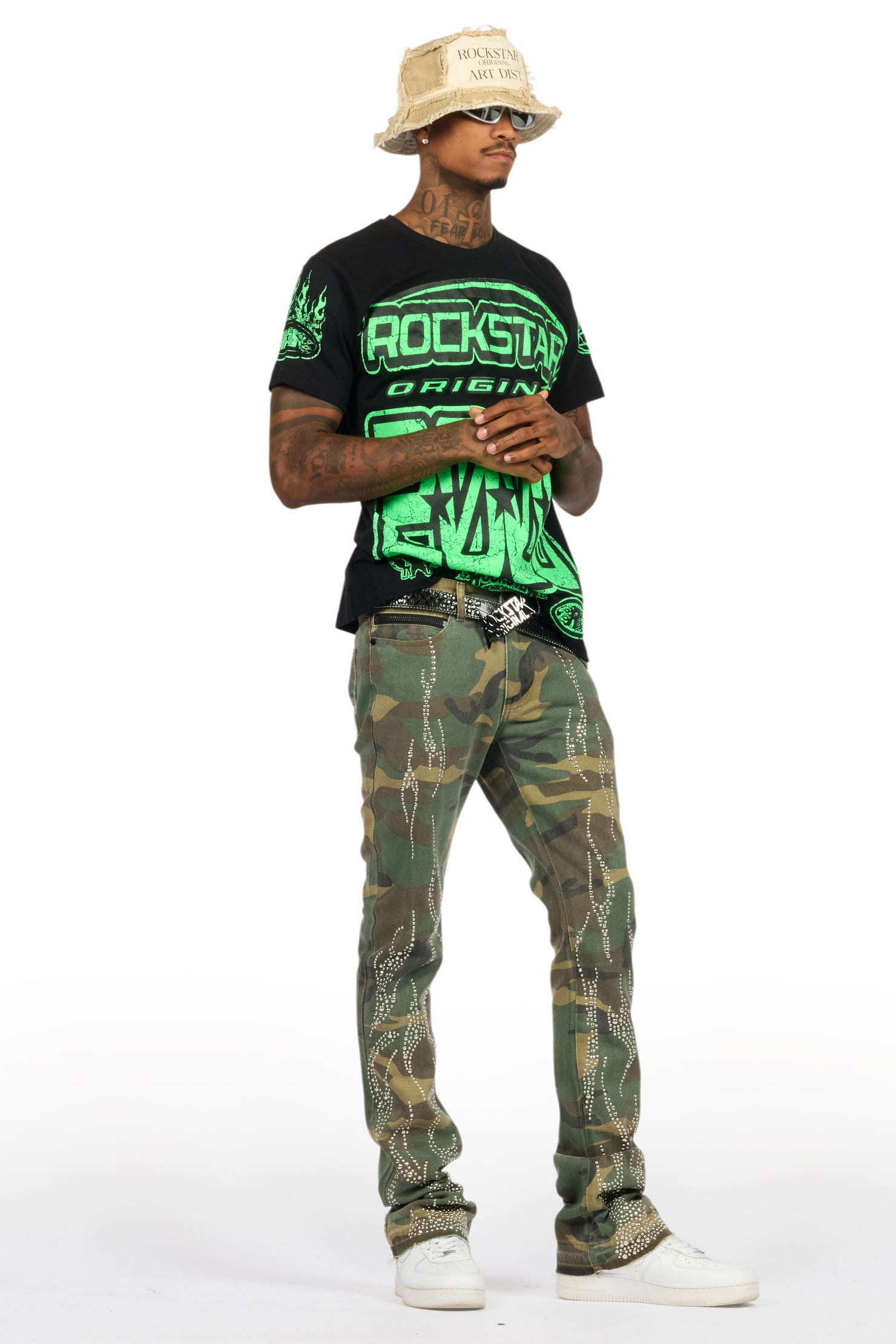 Tachi Camo Rhinestone Stacked Flare Jean