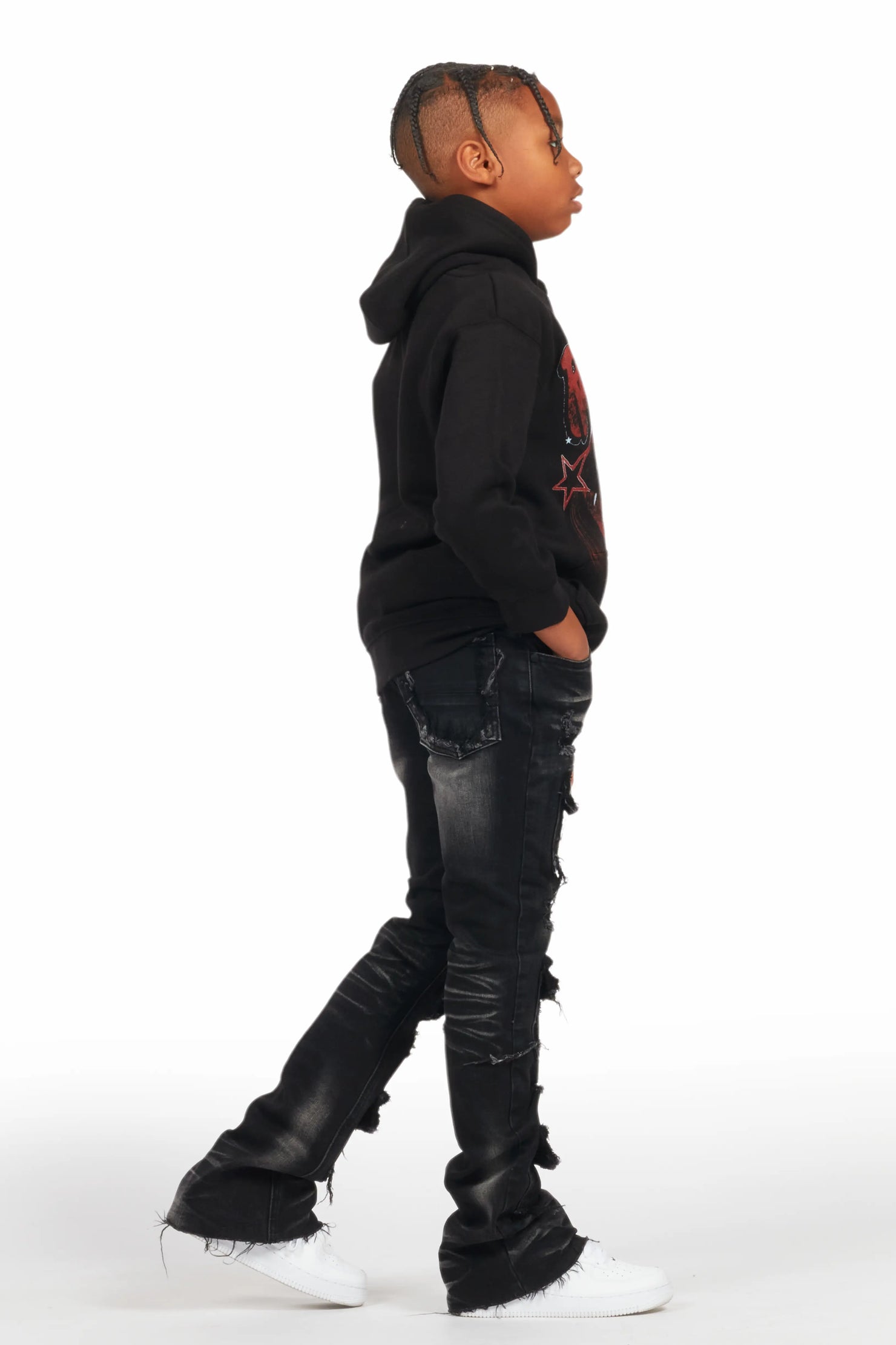 Boys Bloke Black Hoodie/Stacked Flare Jean Set