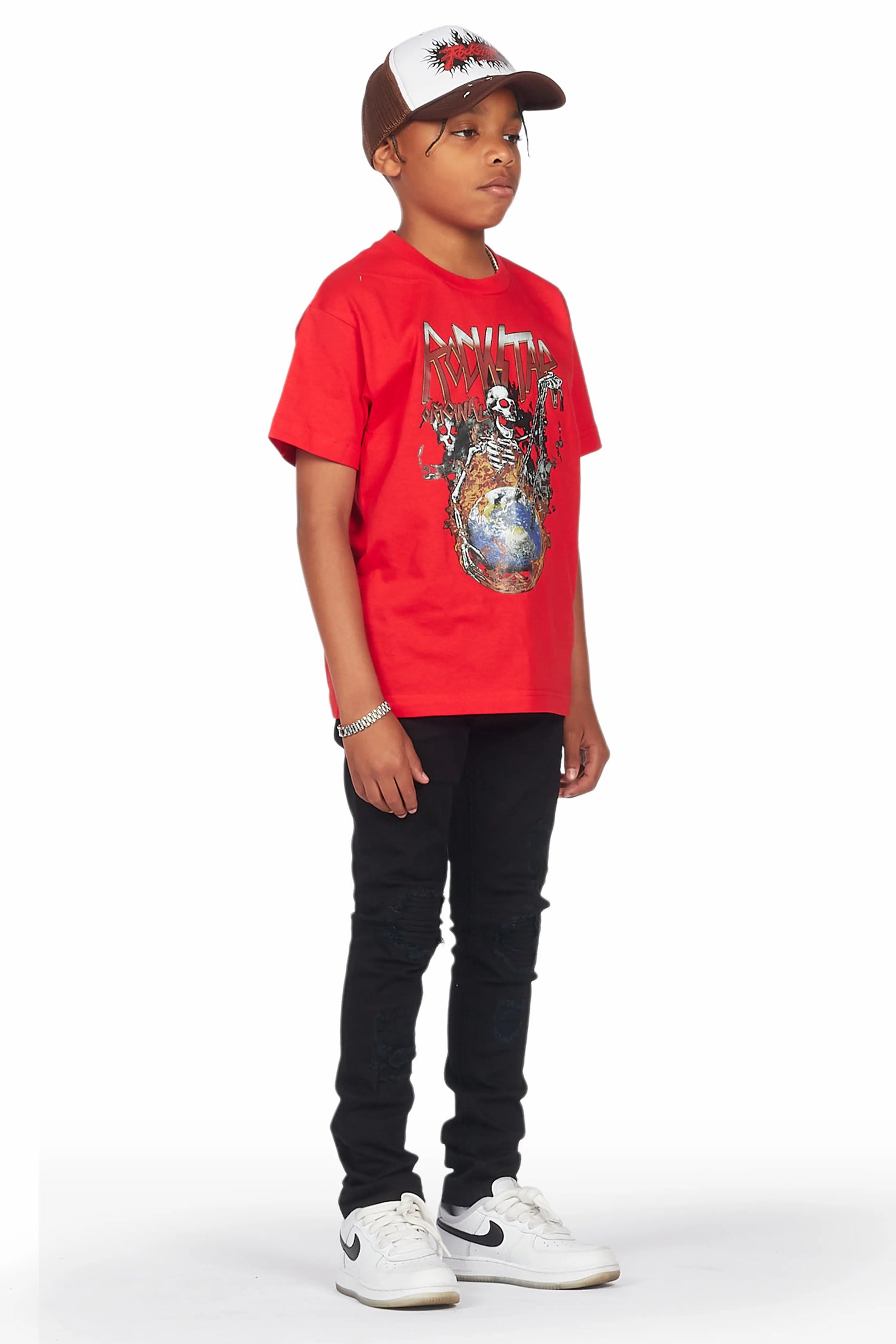 Boys Cachi Red/Black T-Shirt/Skinny Jean Set