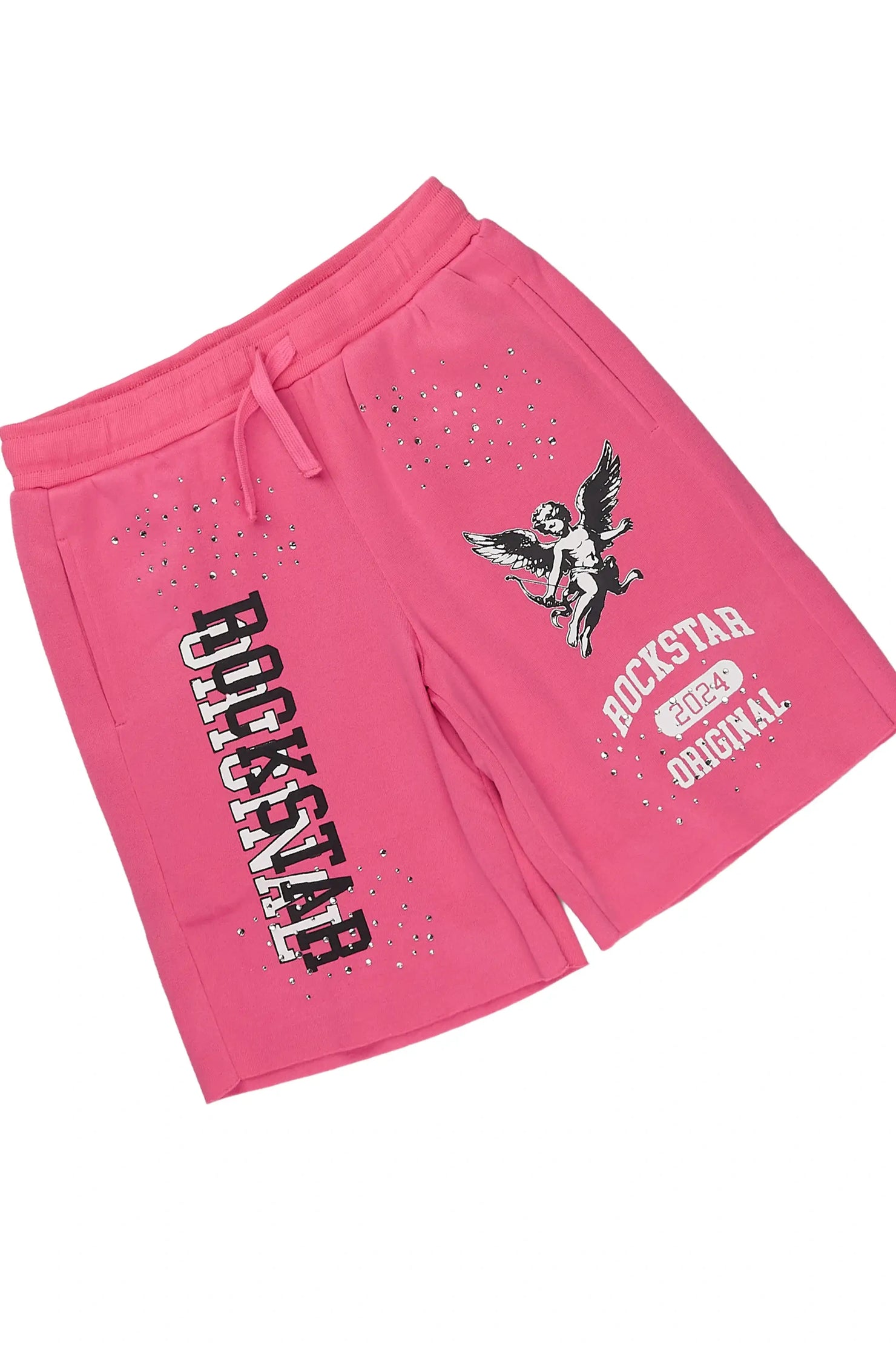 Girls Kyesha Hot Pink Rhinestone Boxy T-Shirt Short Set