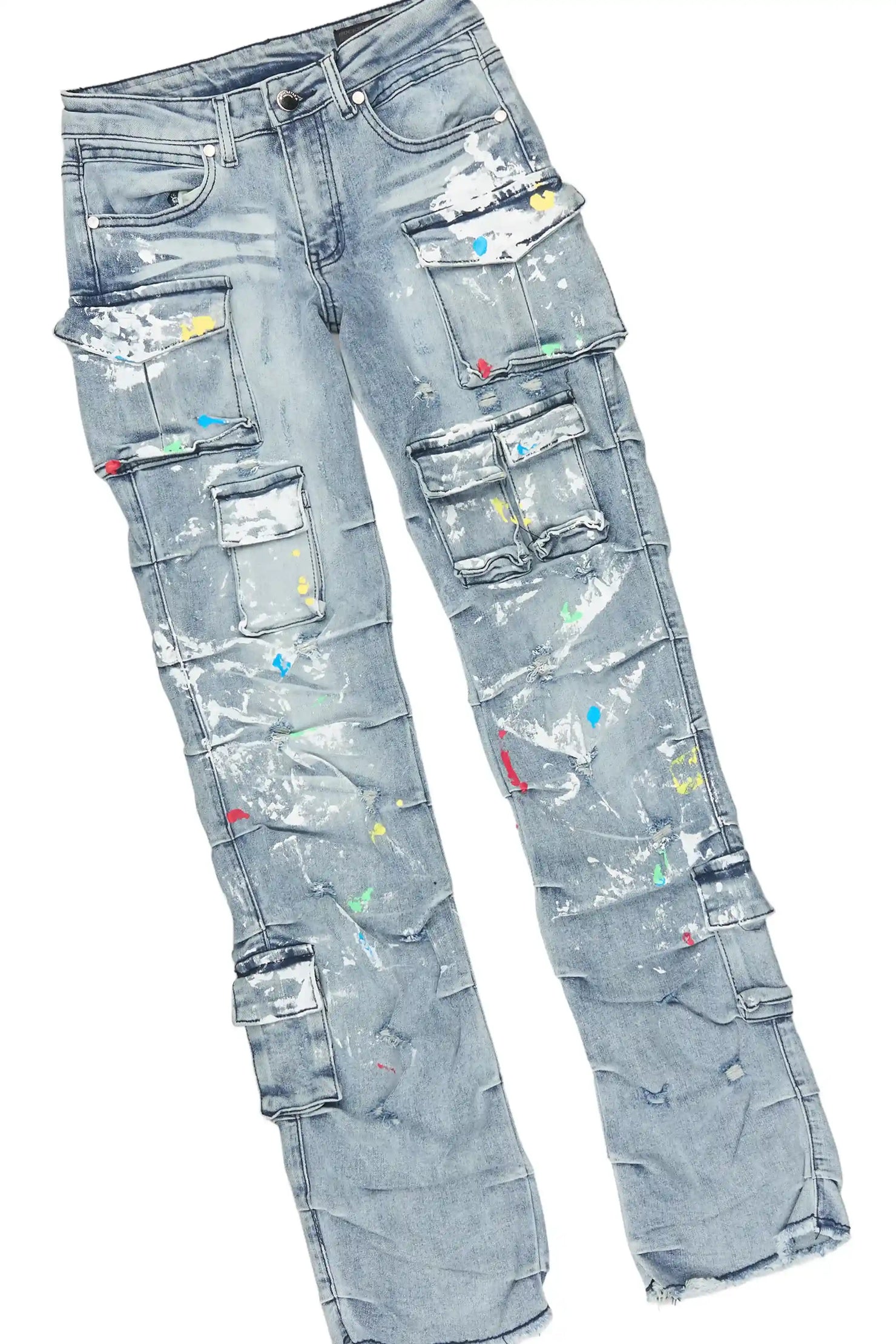 Boys Wizzma Grey/Blue T-Shirt Stacked Jean Set