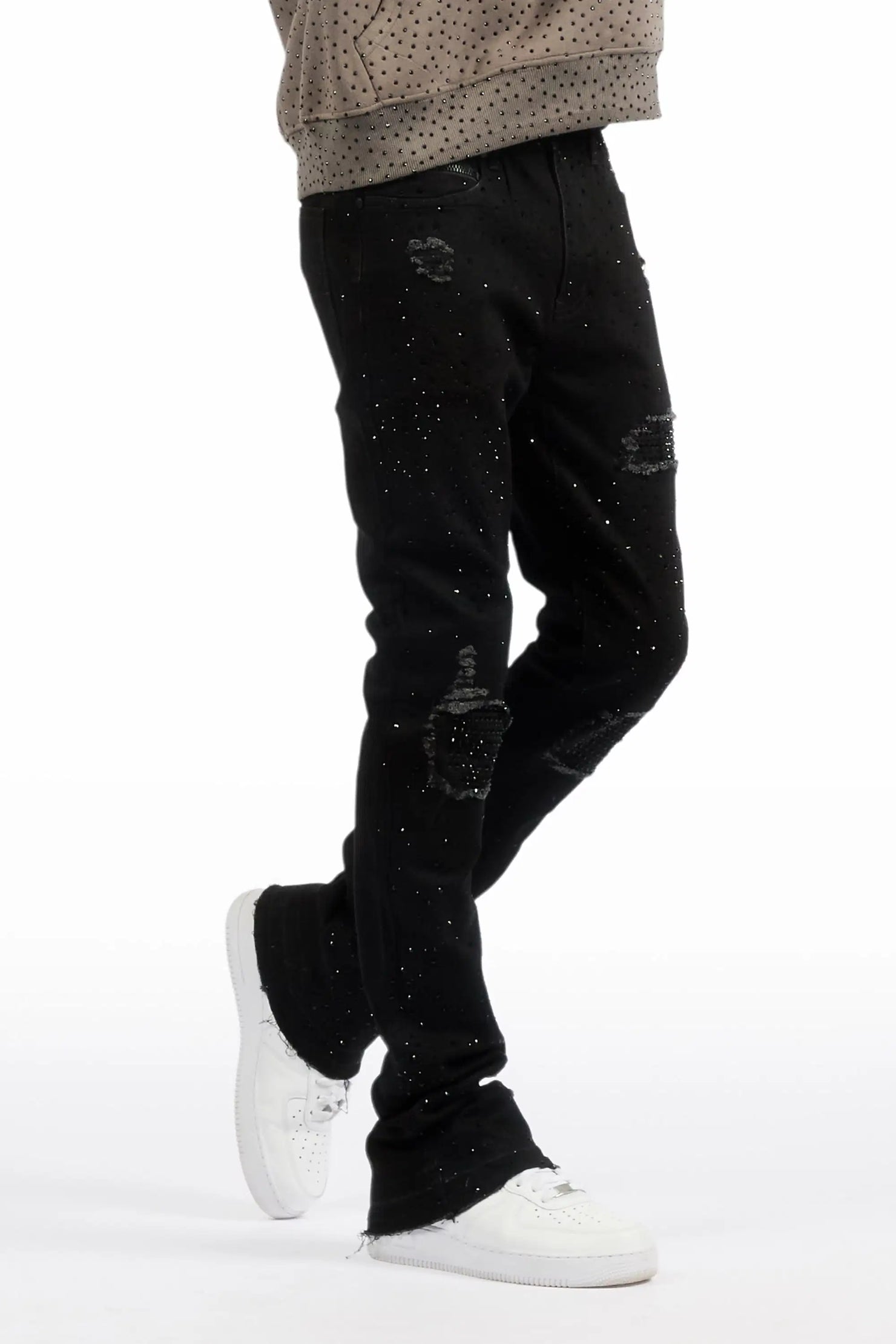 Prism Black/Black Rhinestone Stacked Flare Jean