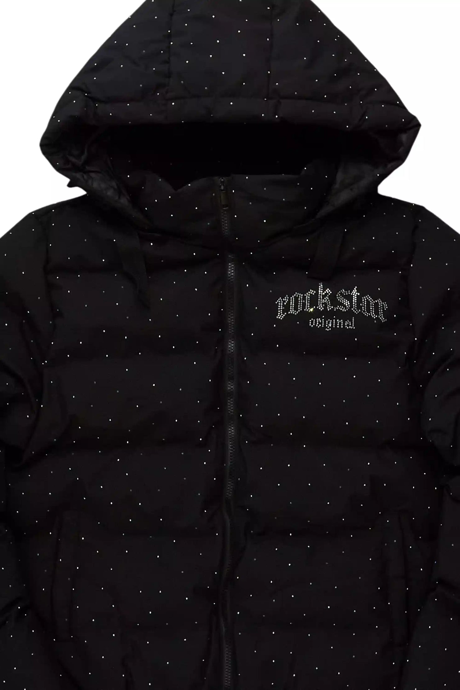 Onellia Black Rhinestone Puffer Jacket