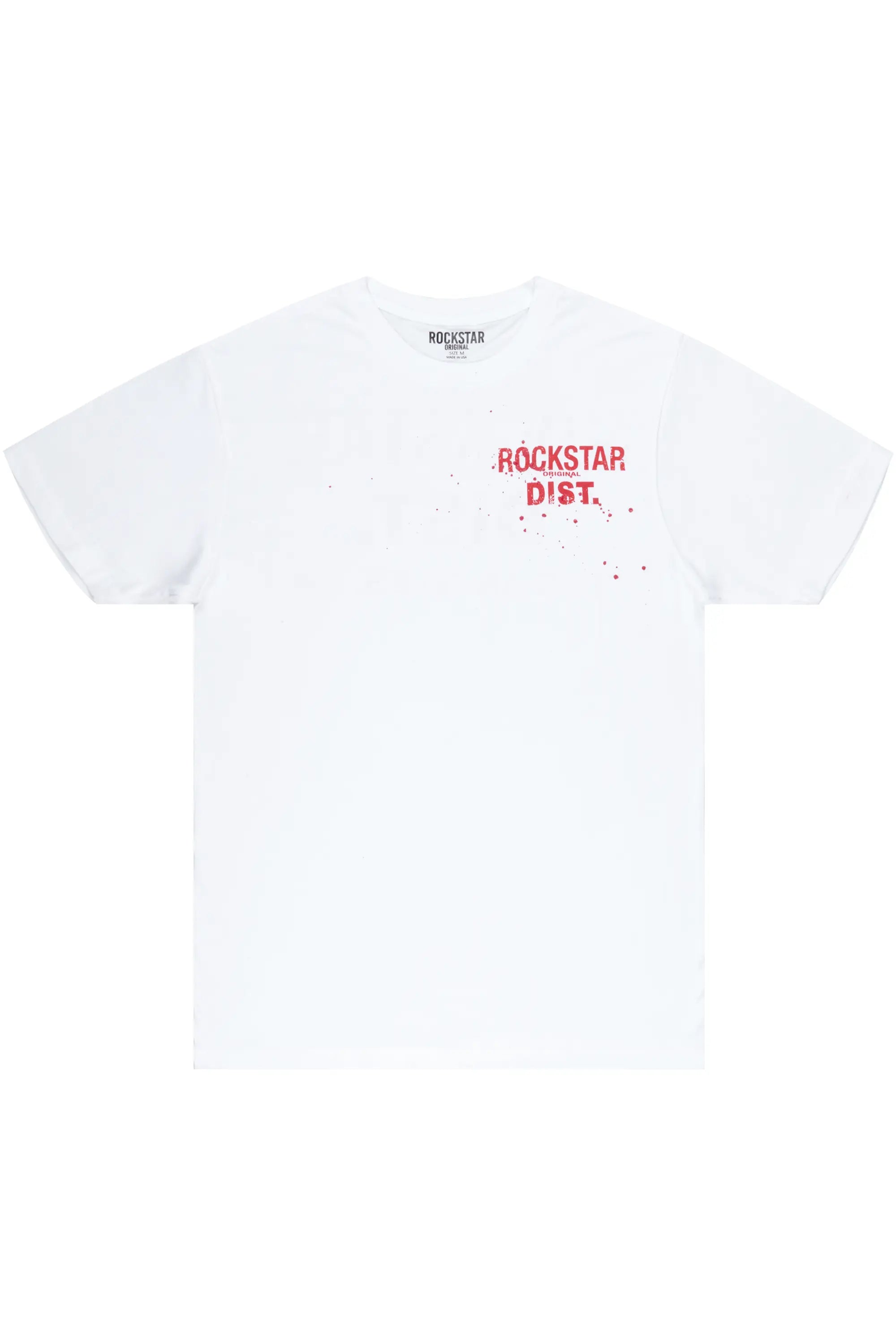 black red and white graphic tee