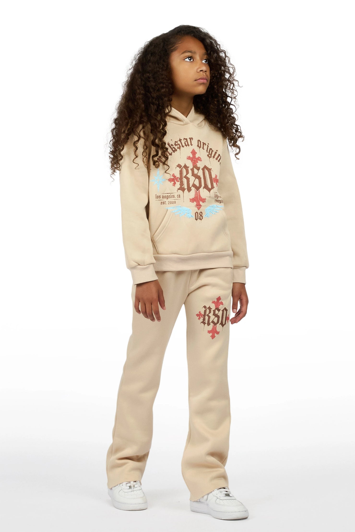 Girls Trenty Sand Stacked Hoodie Track Set