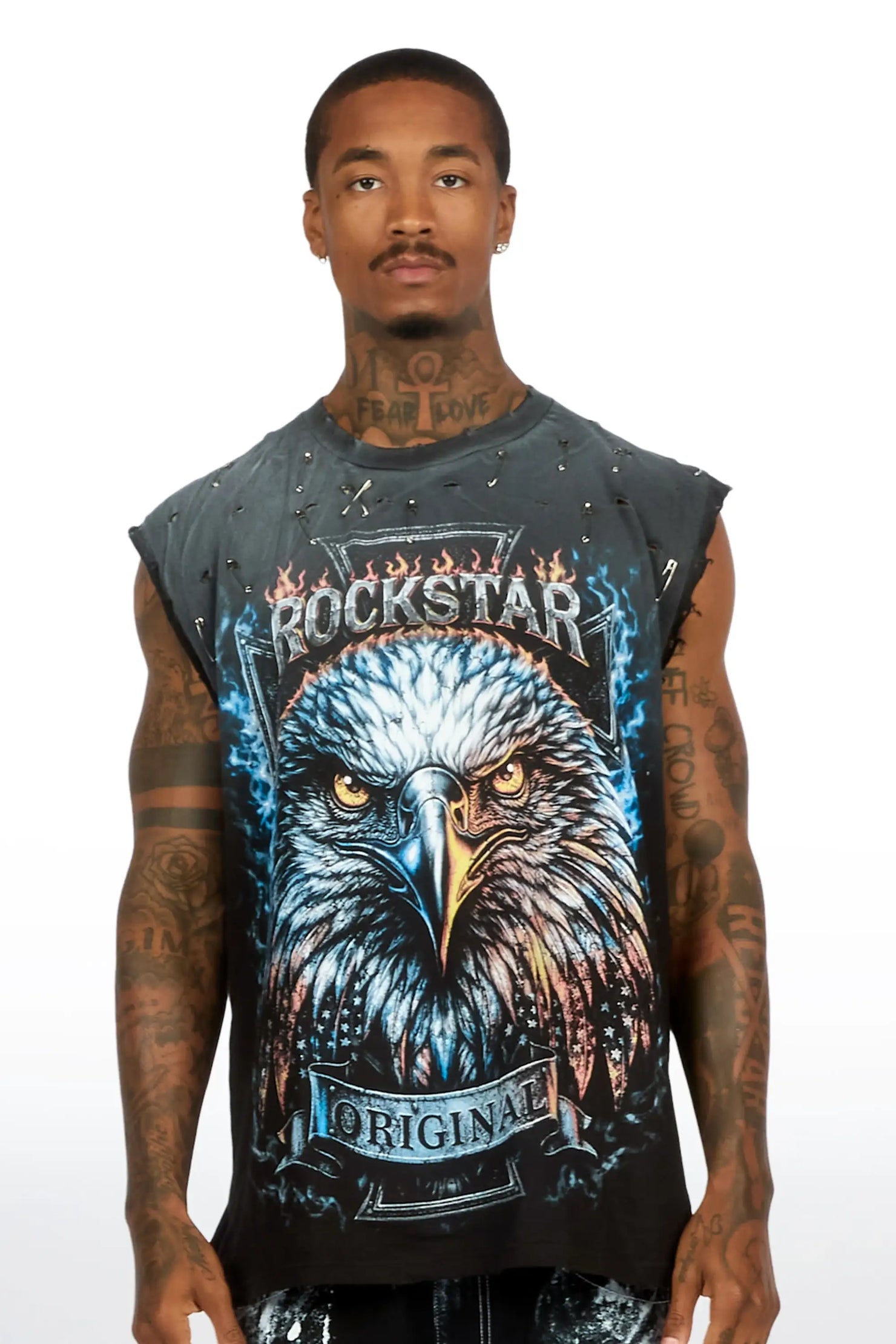 Elmore Black Oversized Cut Off T-Shirt