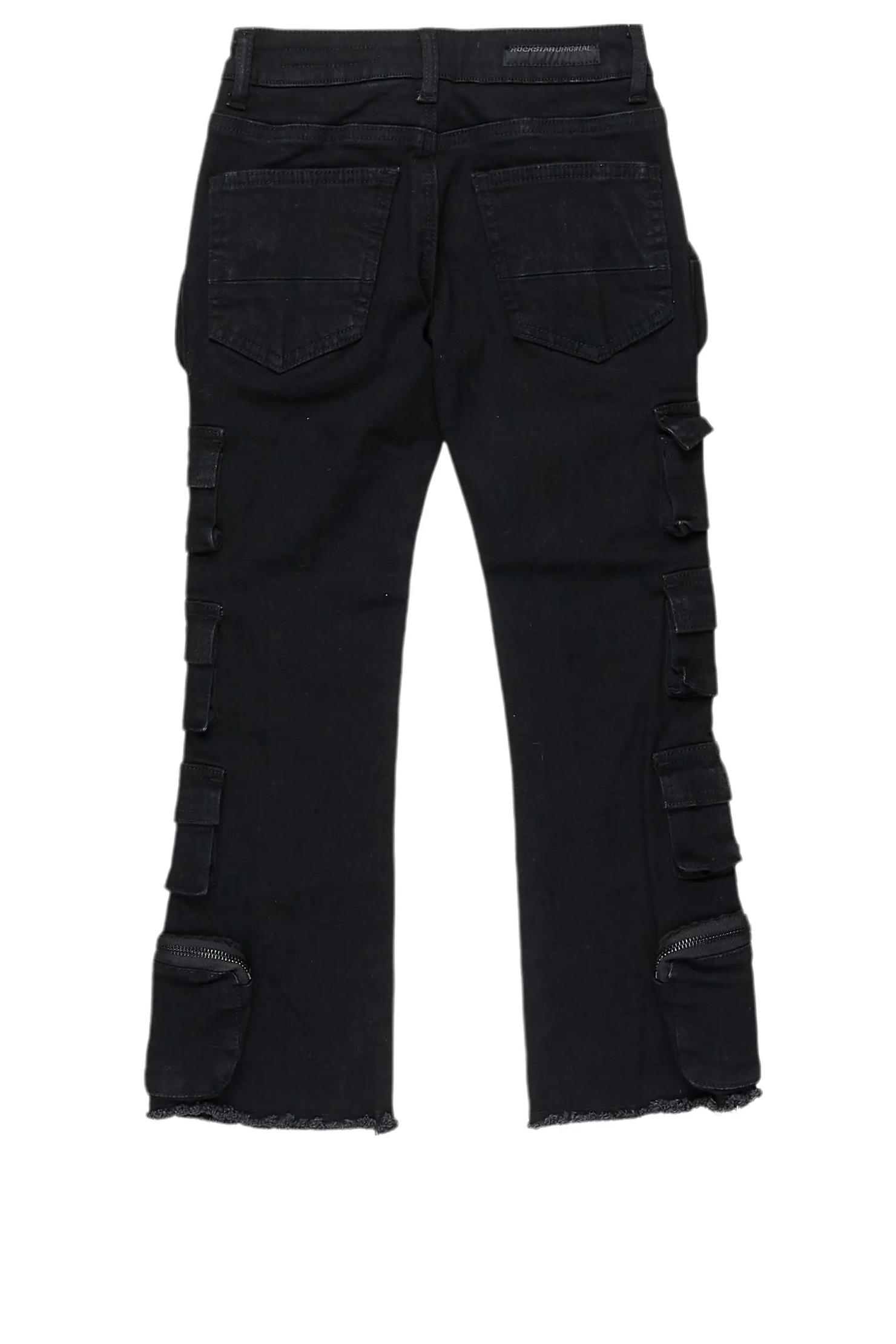 Boys Konrad Black Cargo Stacked Flare Jean