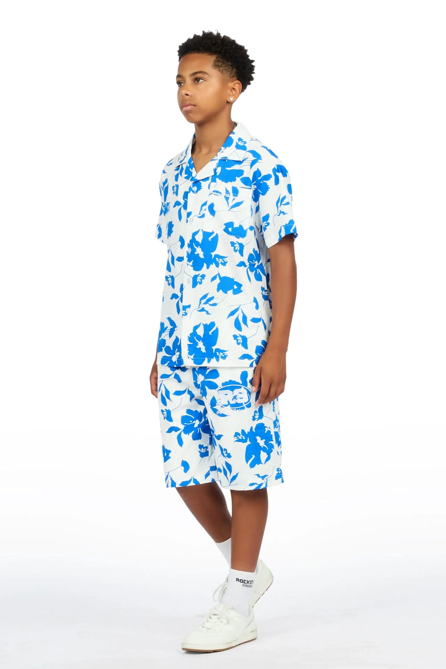 Boys Puka Blue/Cream Button Down Shirt/Short Set