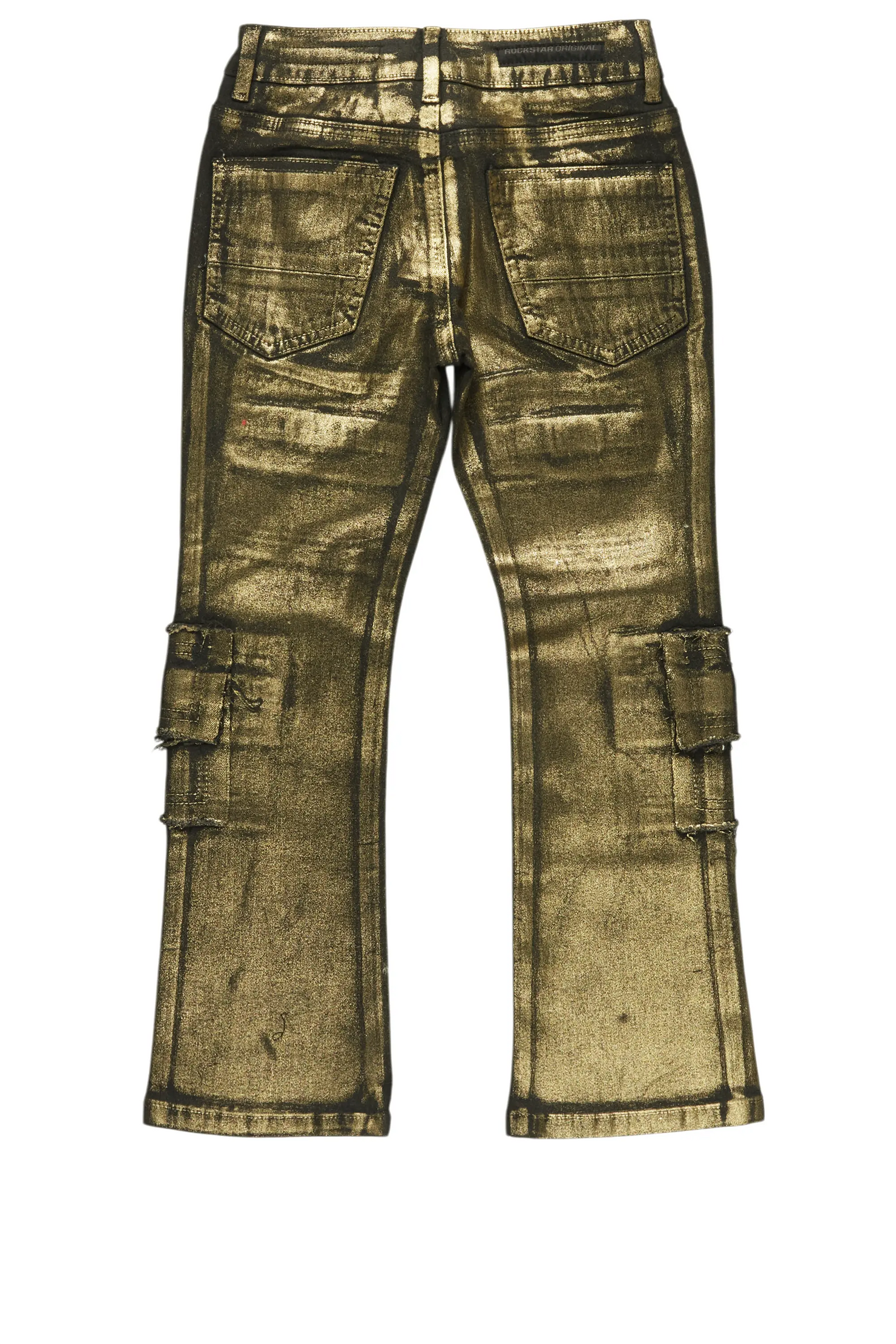 Boys Tyrell Gold Metallic Coated Stacked Flare Jean