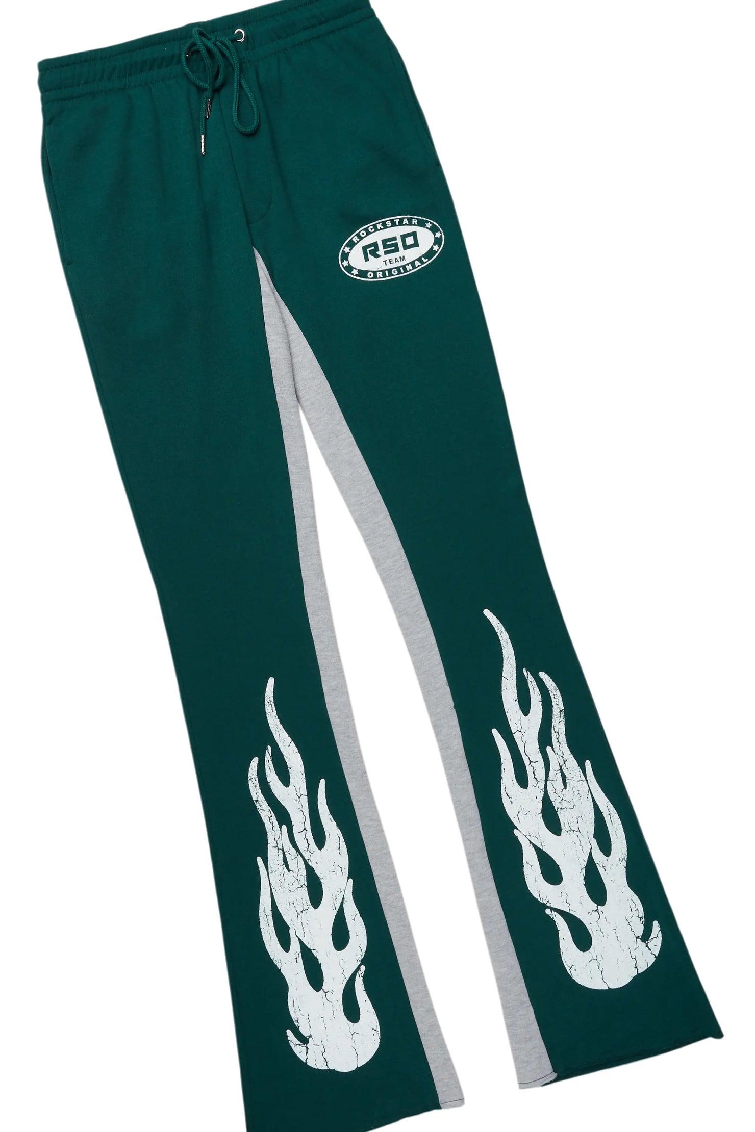 Amos White/Green Double Layer T-Shirt/Stacked Baggy Pant Set