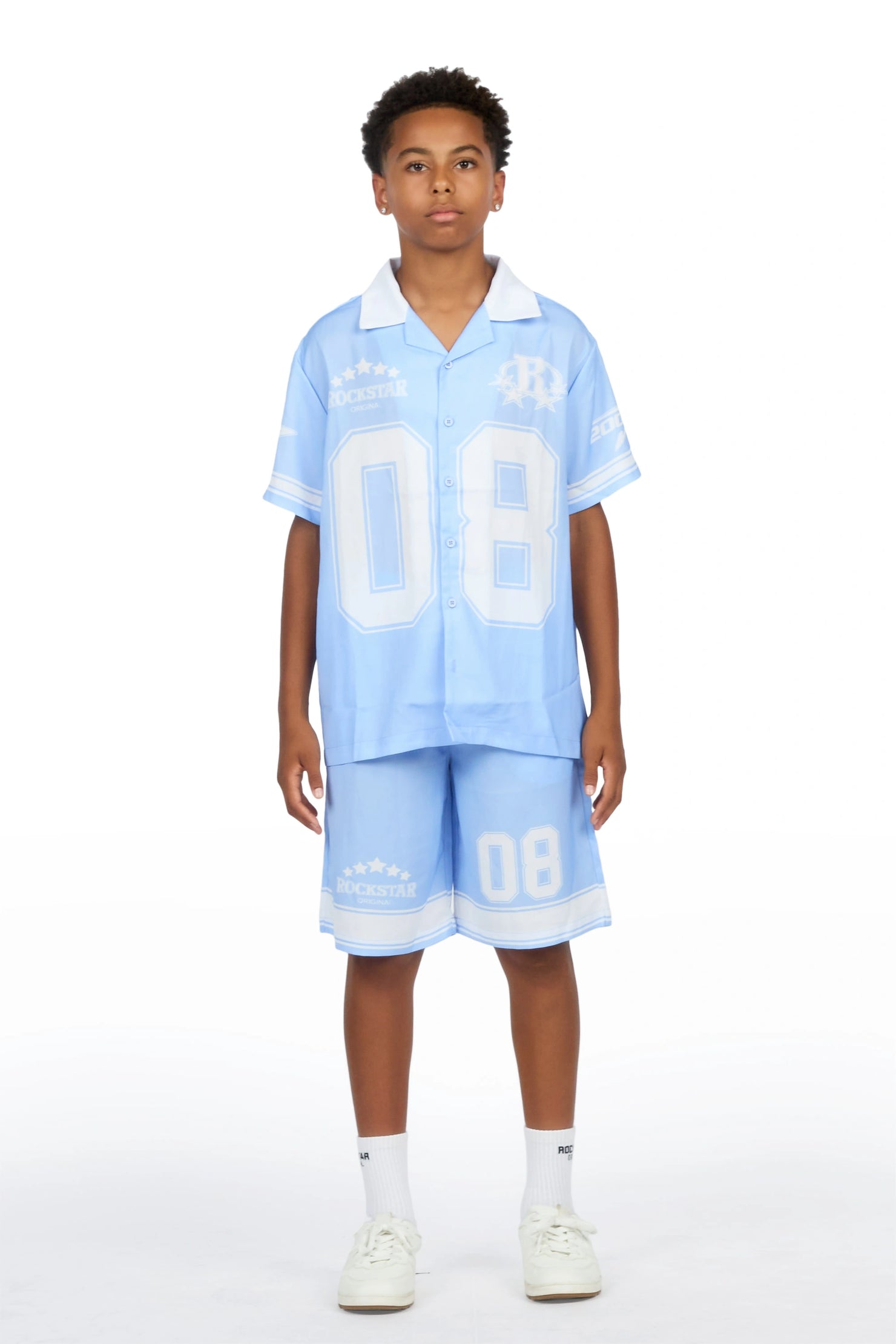 Boys Tim Blue Button Down T-Shirt/Short Set