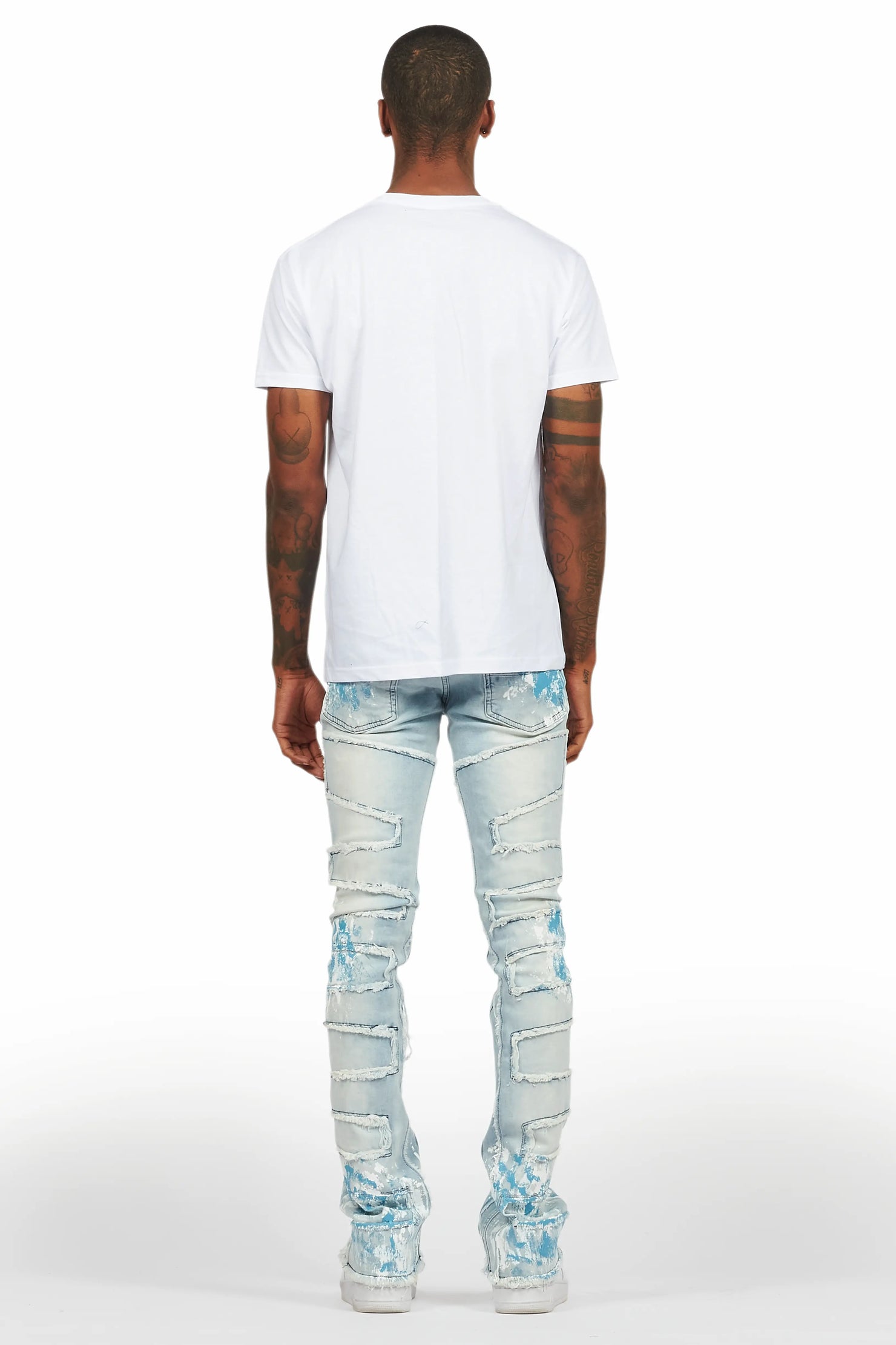 Saxon White/Blue T-Shirt/Stacked Flare Jean Set