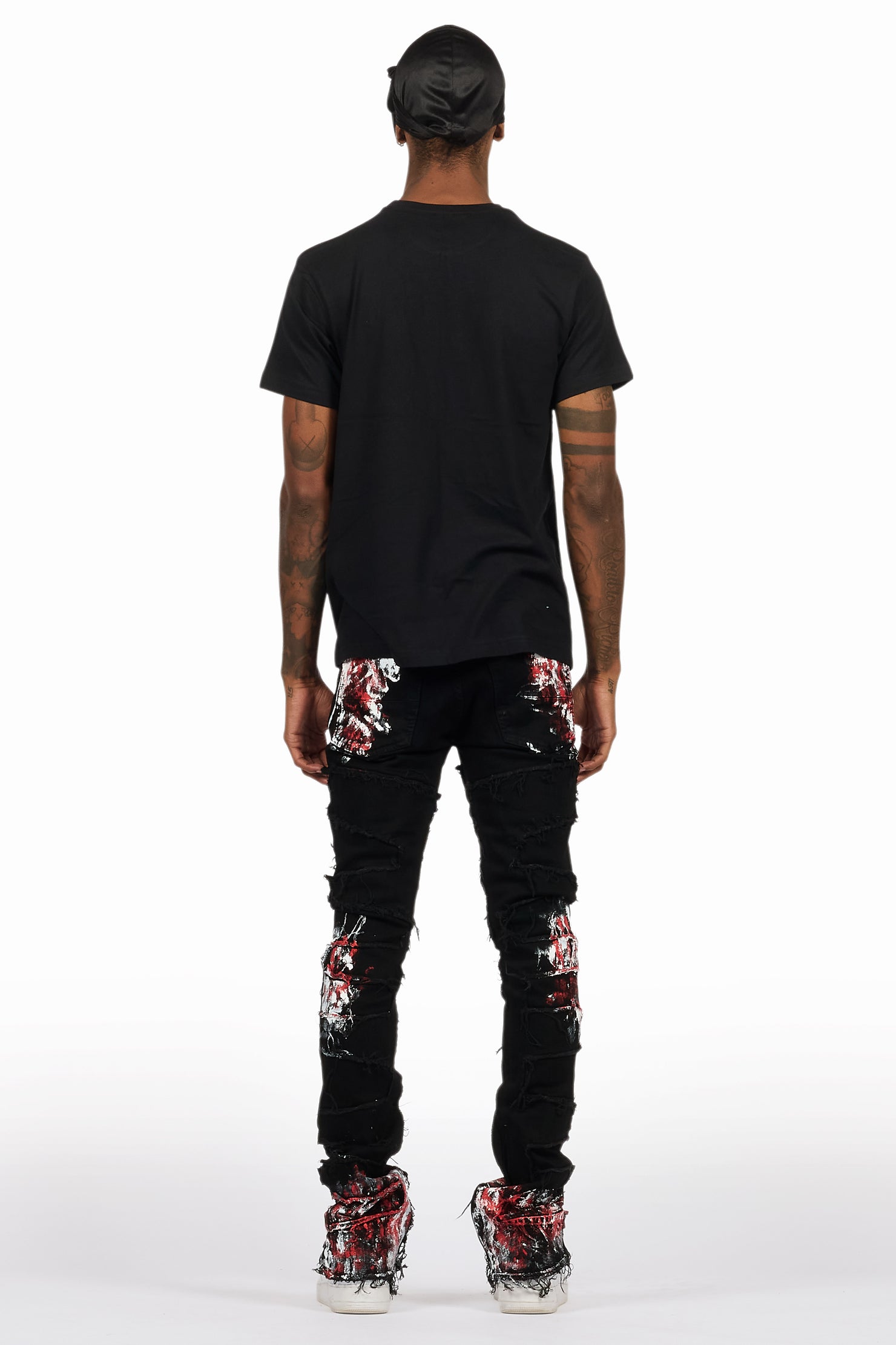 Saxon Black/Red T-Shirt/Stacked Flare Jean Set