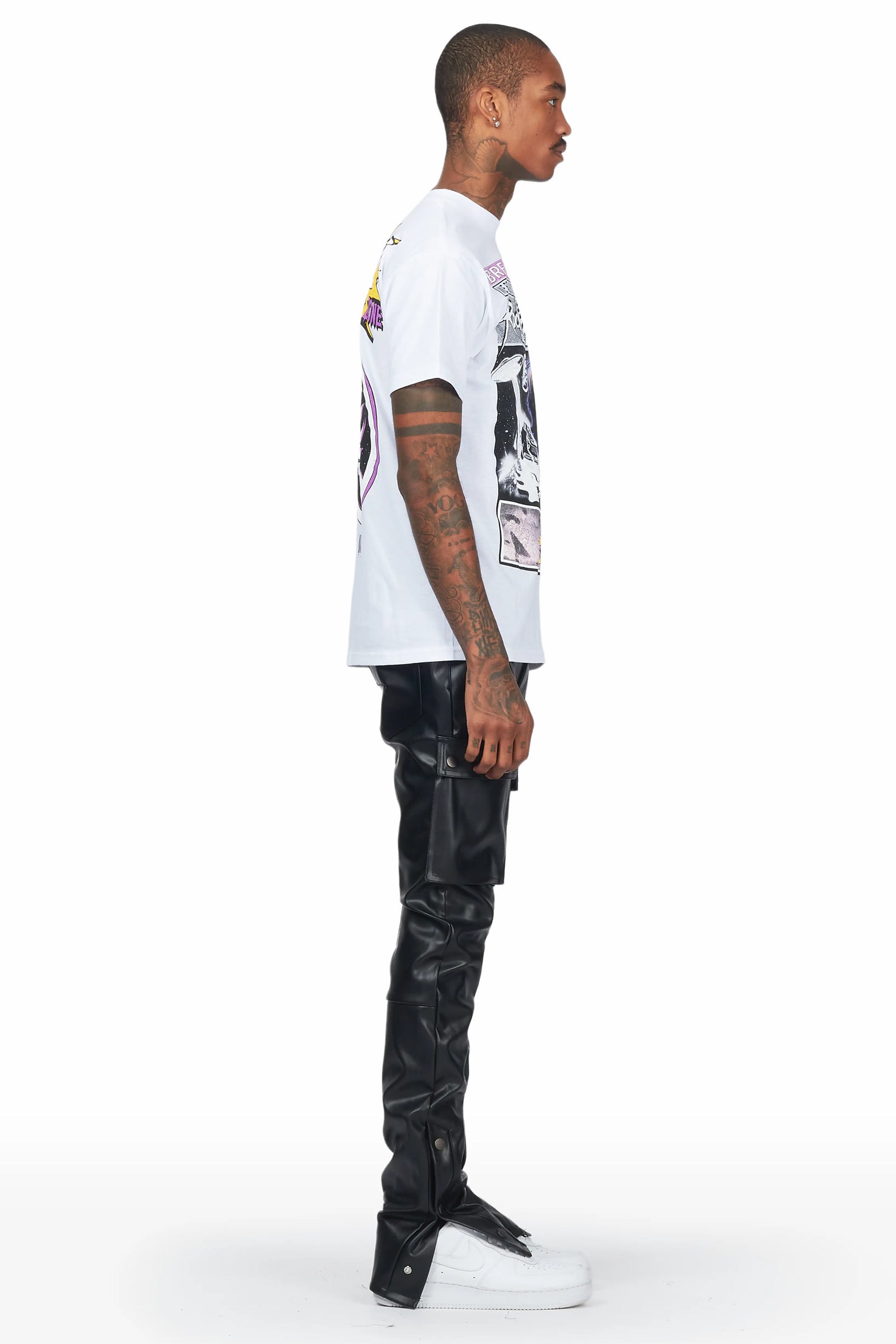 Waage Black PU Cargo Stacked Flare Jean