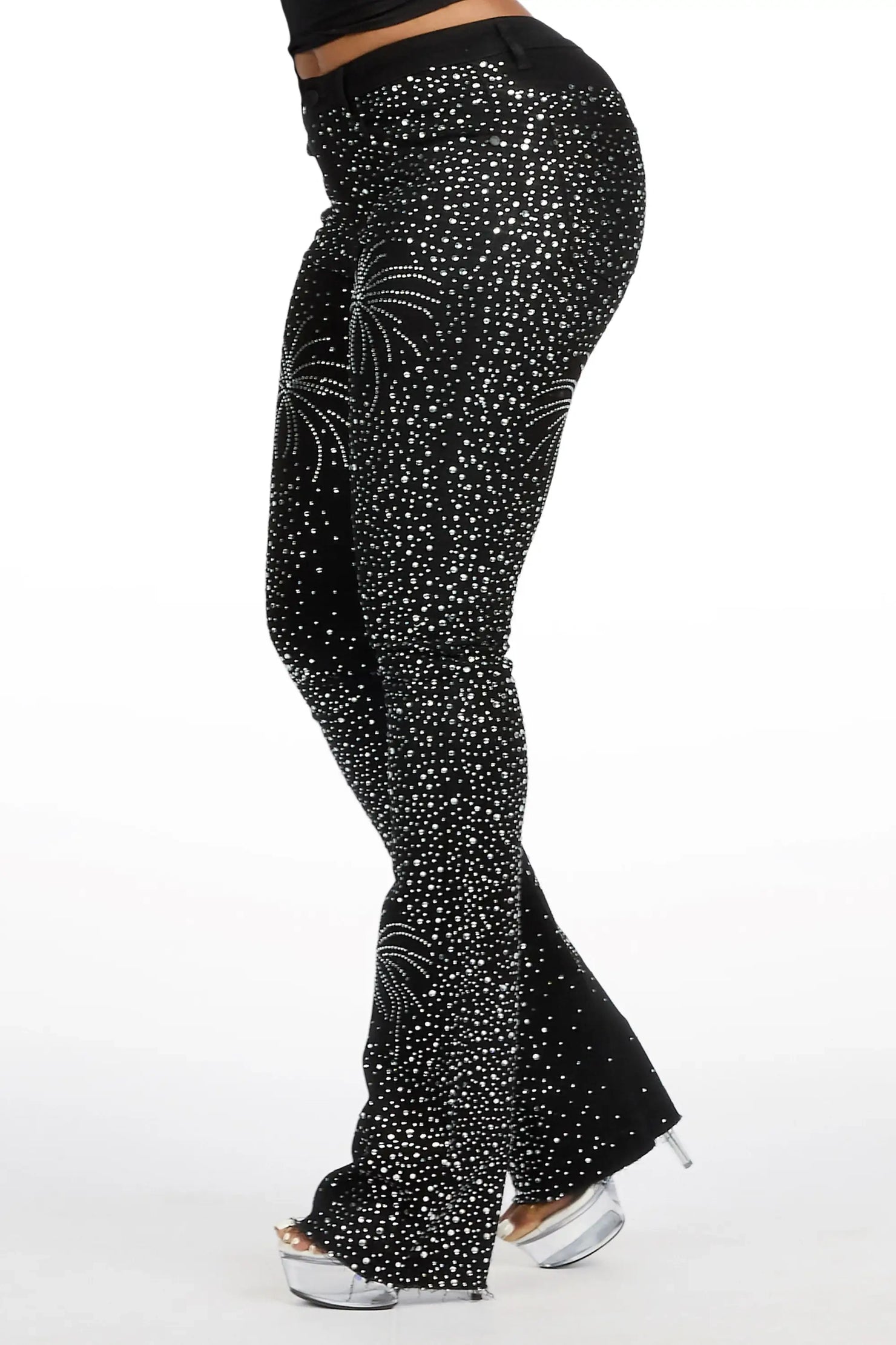 Jamella Black Rhinestone Stacked Flare Jean