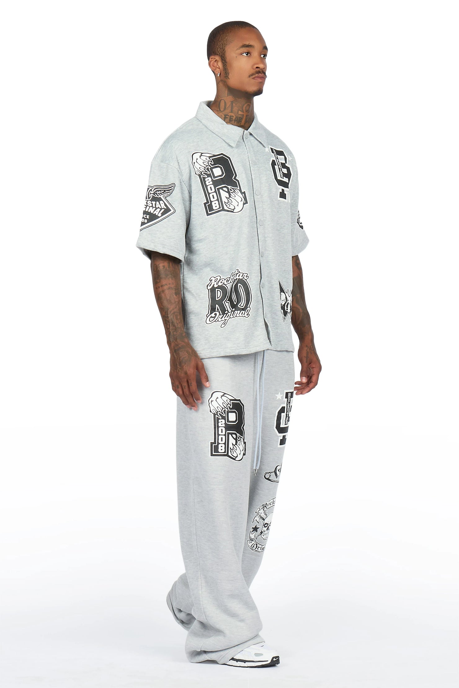 Igor Heather Grey Crop Boxy Shirt/Fleece Baggy Track Set
