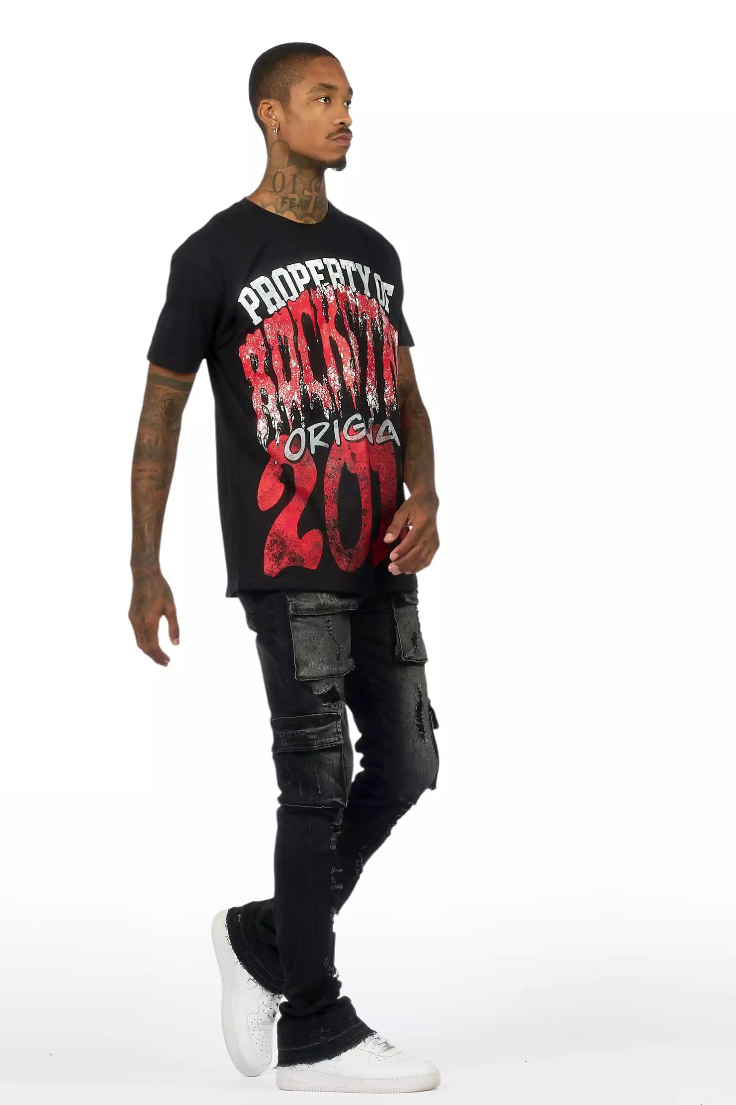 Zaid Dark Grey Stacked Flare Jean