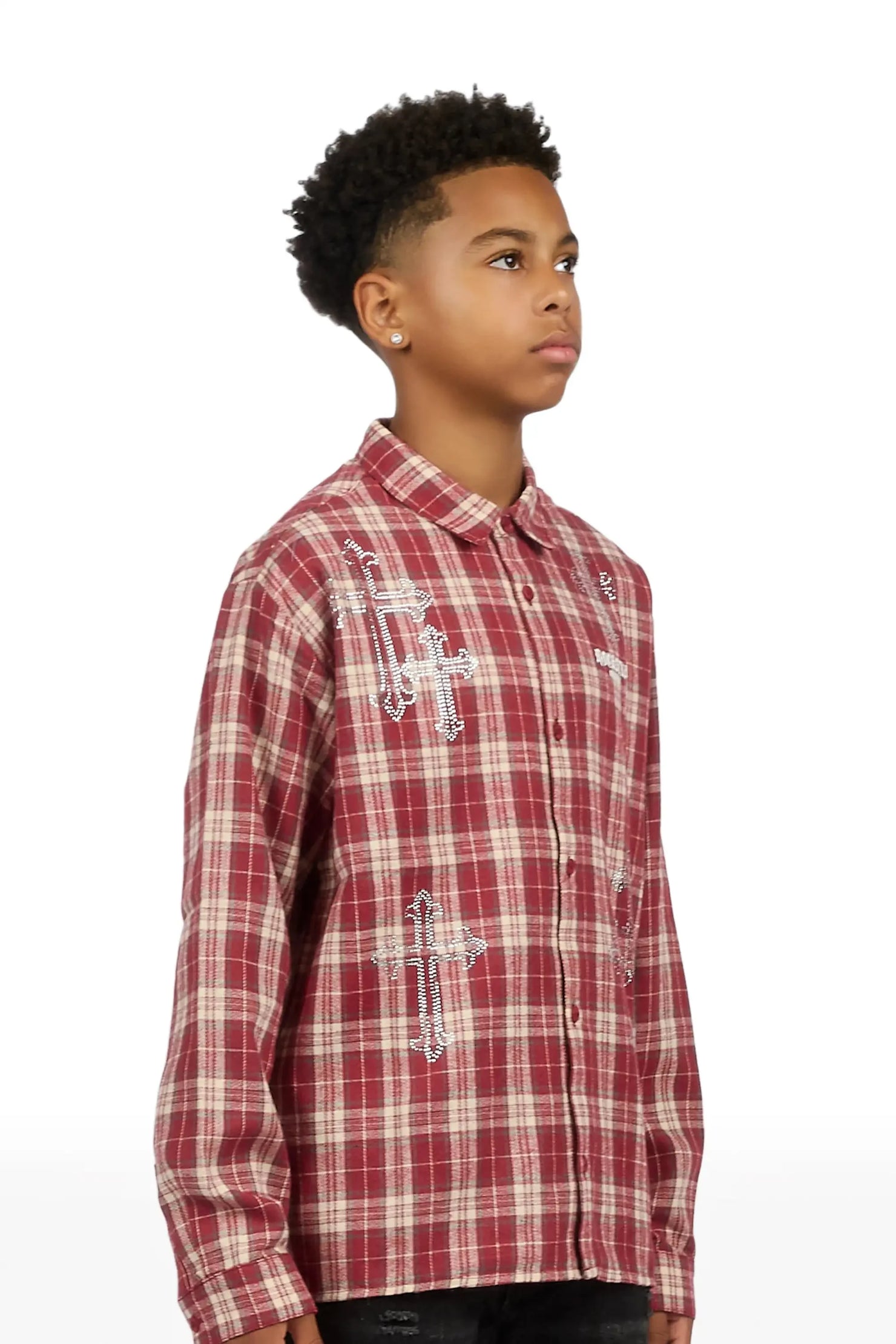 Boys Poldi Red Rhinestone Flannel Shirt