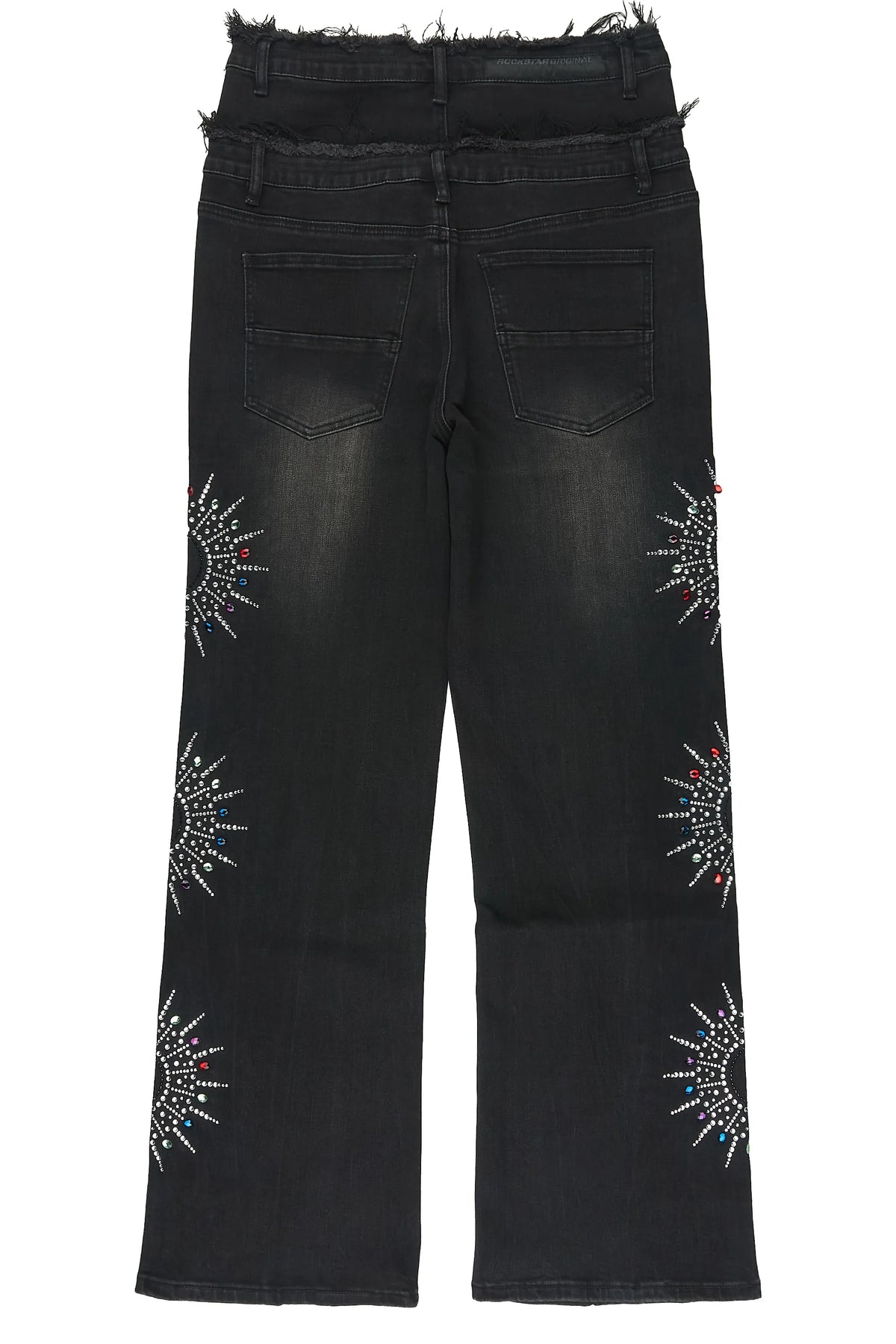 Silo Black Rhinestone Double Waisted Baggy Fit Jean