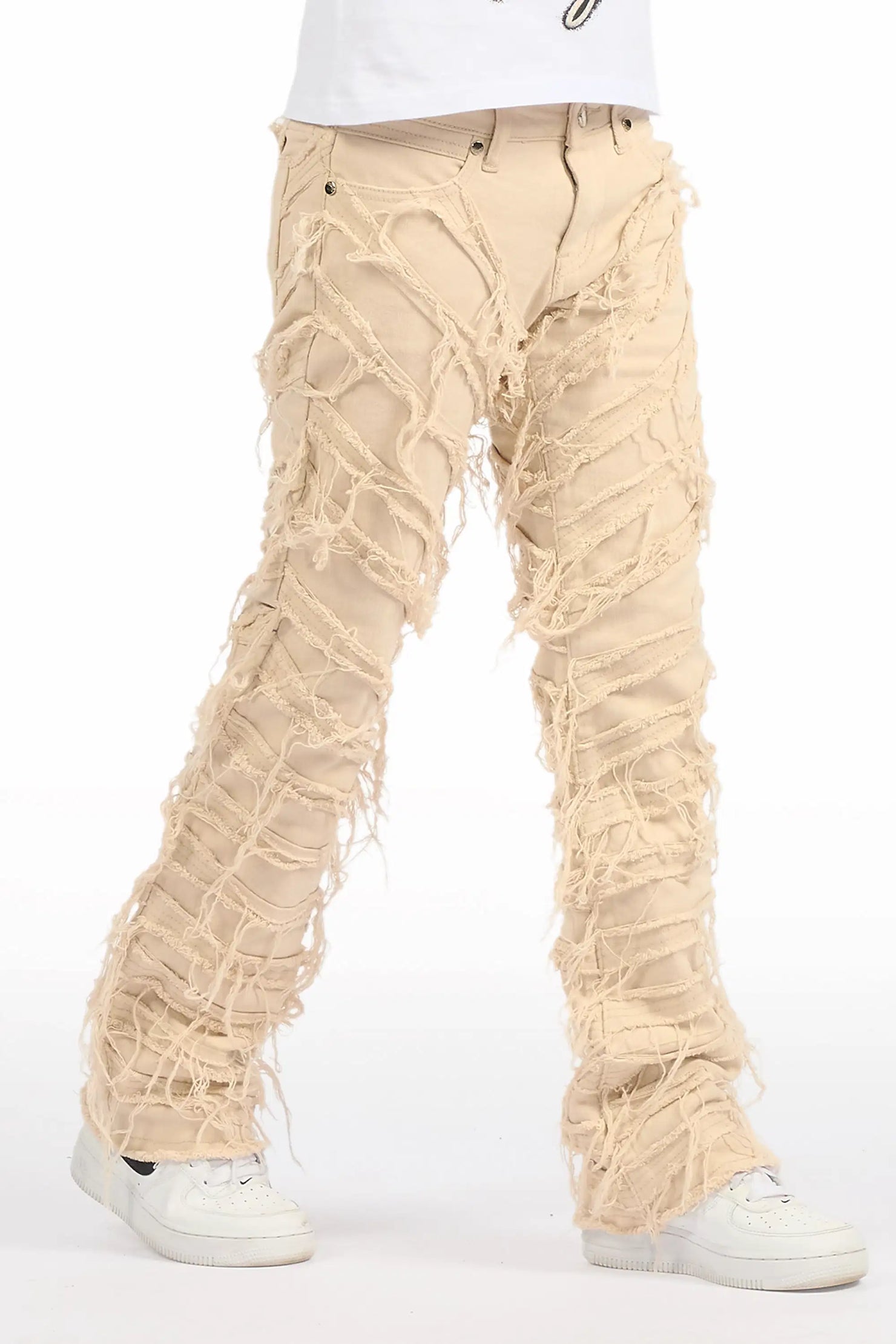 Boys Charly Beige Stacked Flare Jean