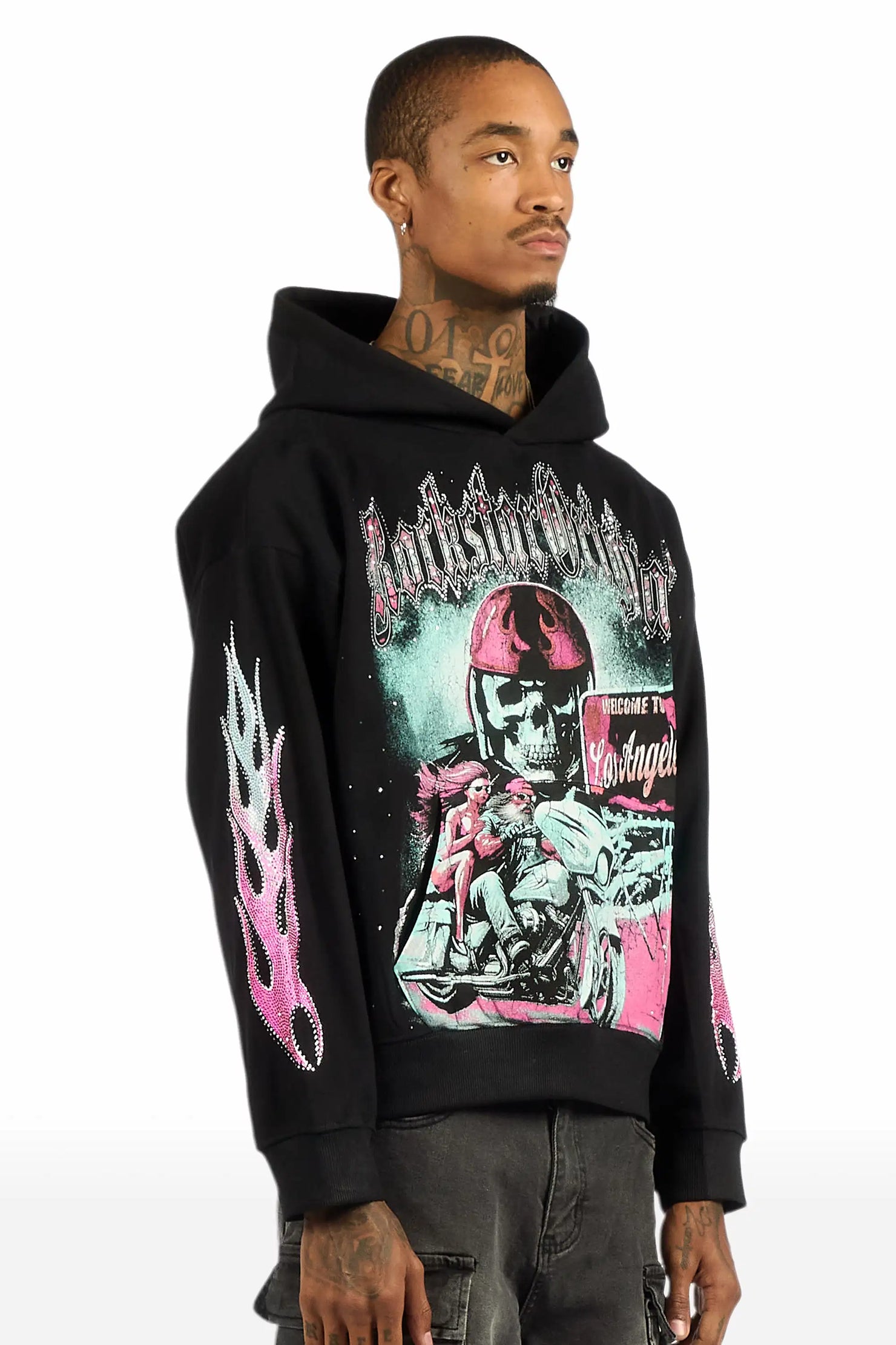 Reece Black Rhinestone Oversized Hoodie