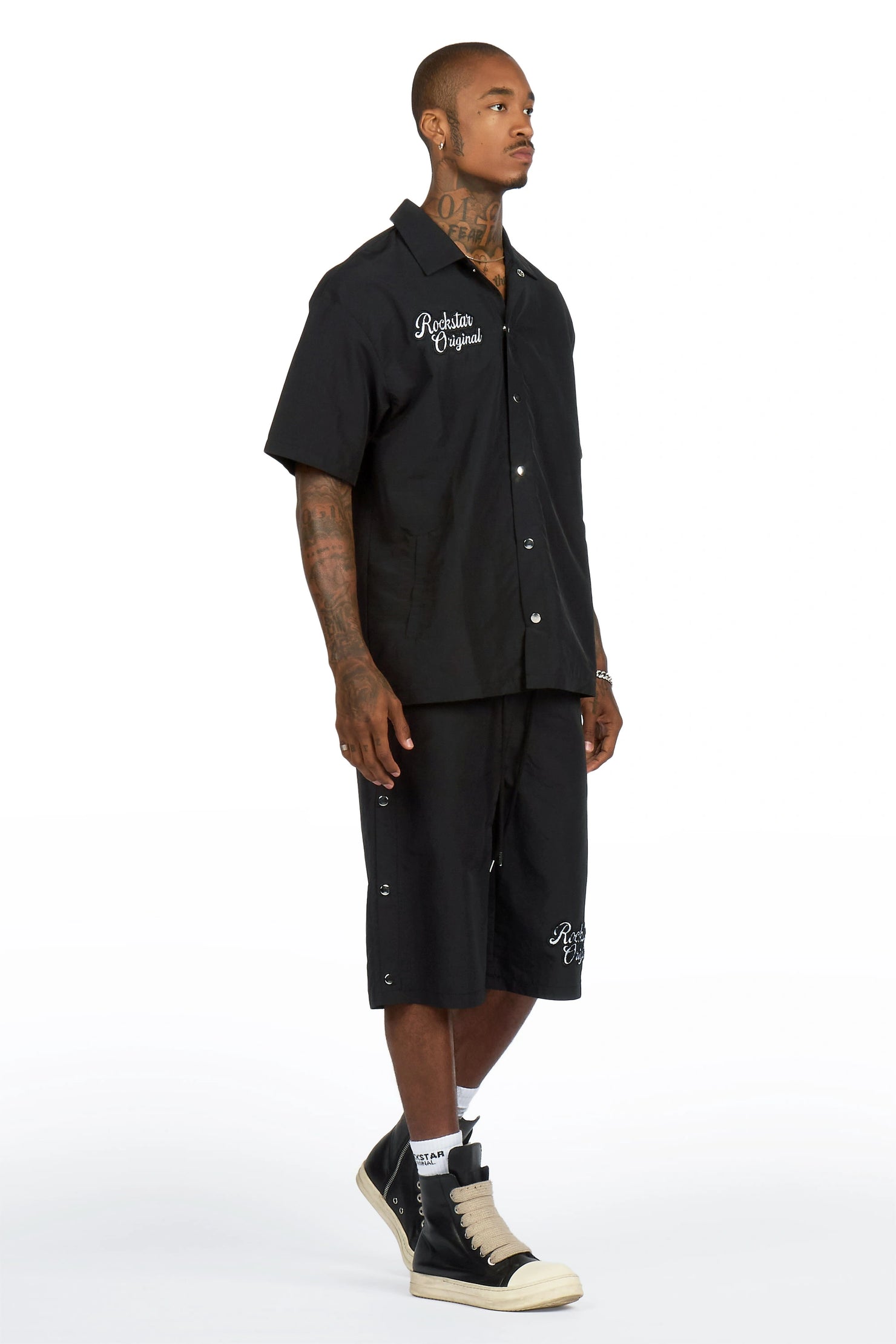 Lustro Black Button Down Shirt/Short Set