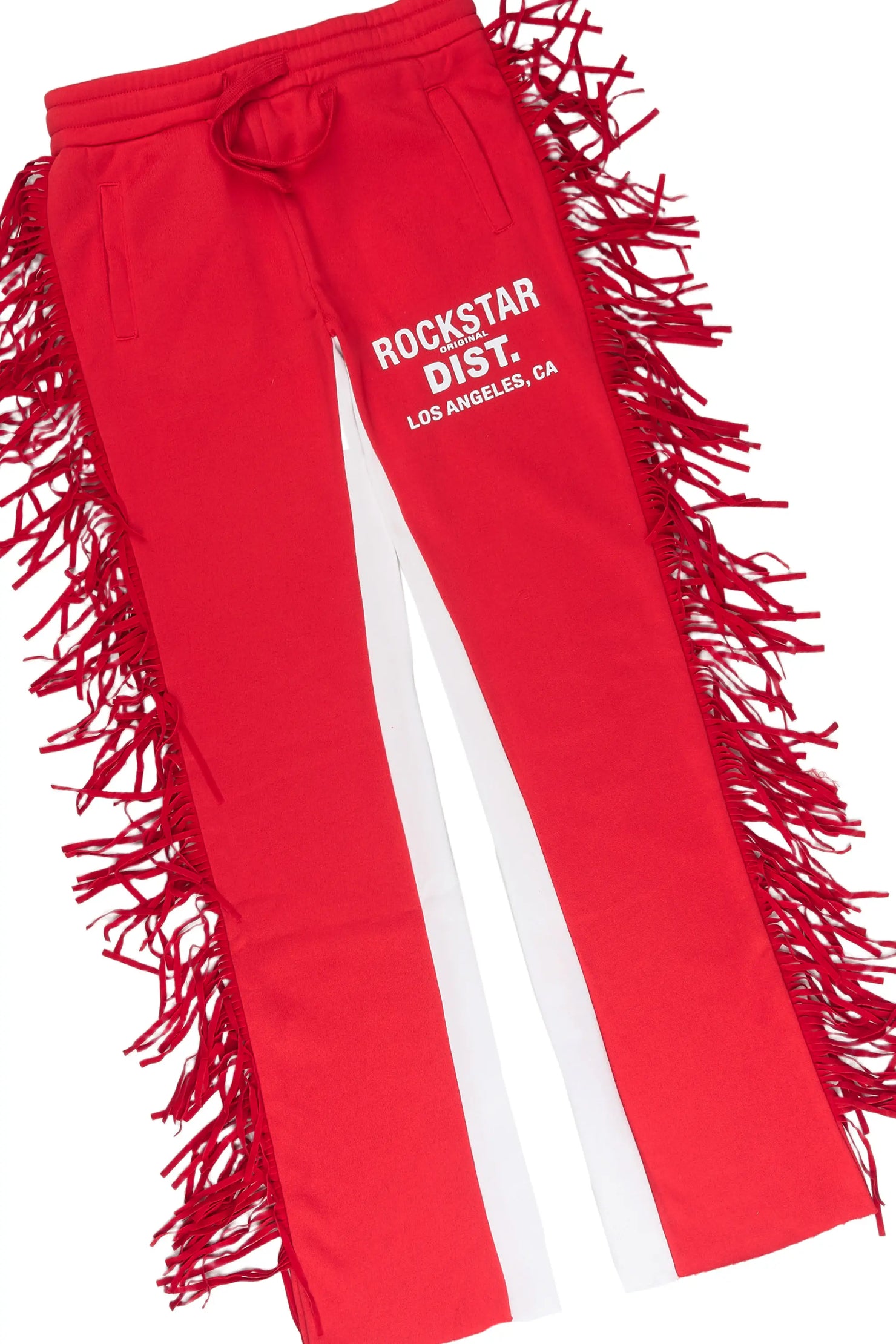 Girls Jannyk White/Red T-Shirt/Fringe Stacked Pant Set