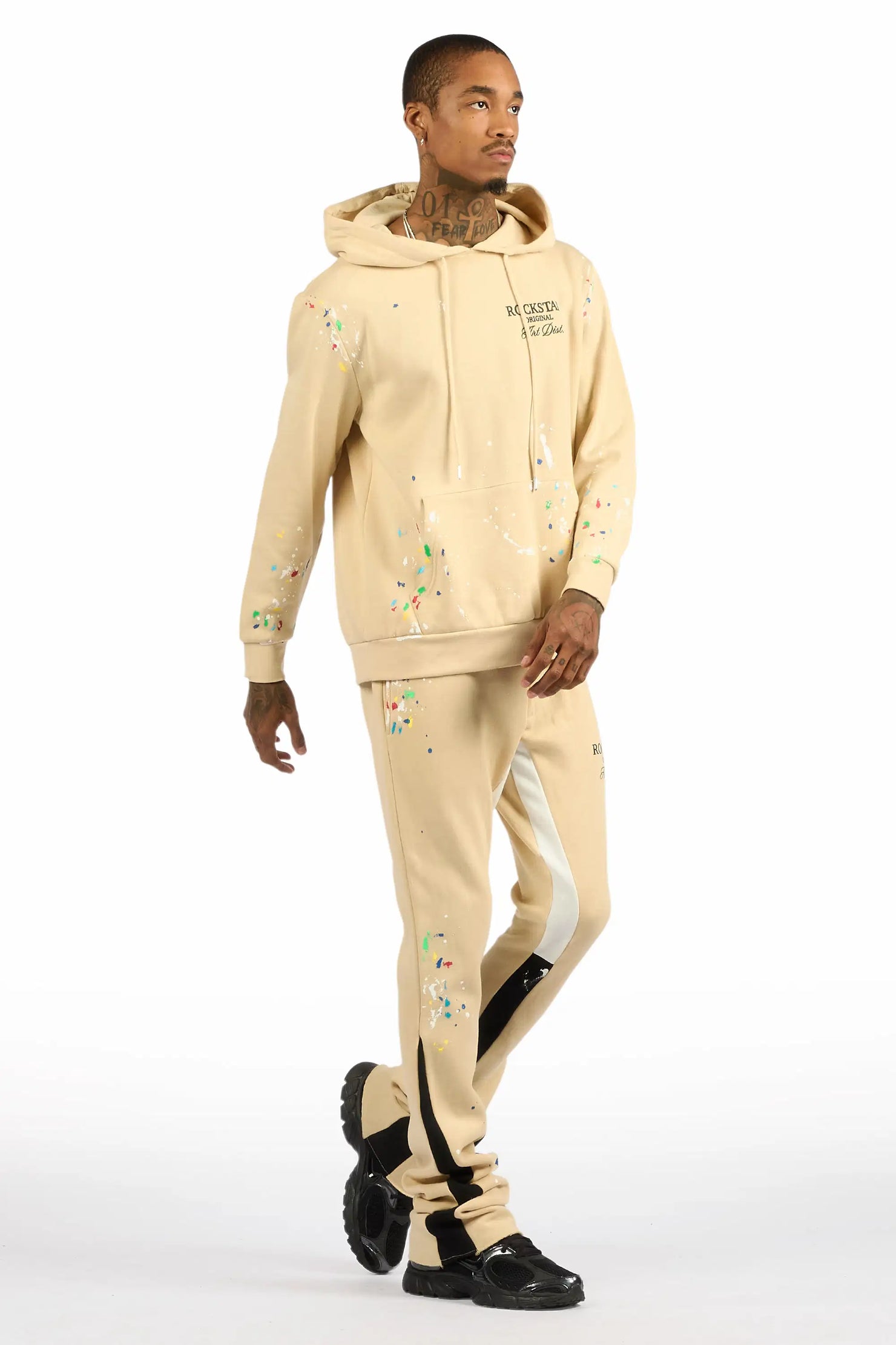 Art Dist 2.0 Beige/Multi Hoodie/Stacked Flare Track Set