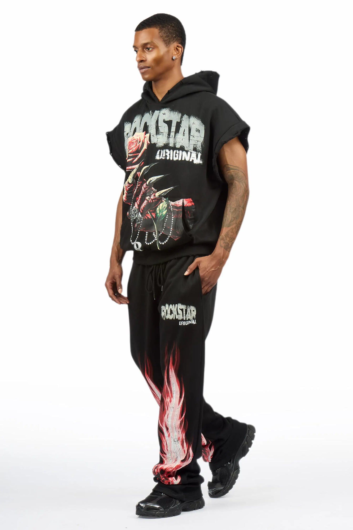 Azyrx Black Cut Sleeve Hoodie/Baggy Pant Track Set