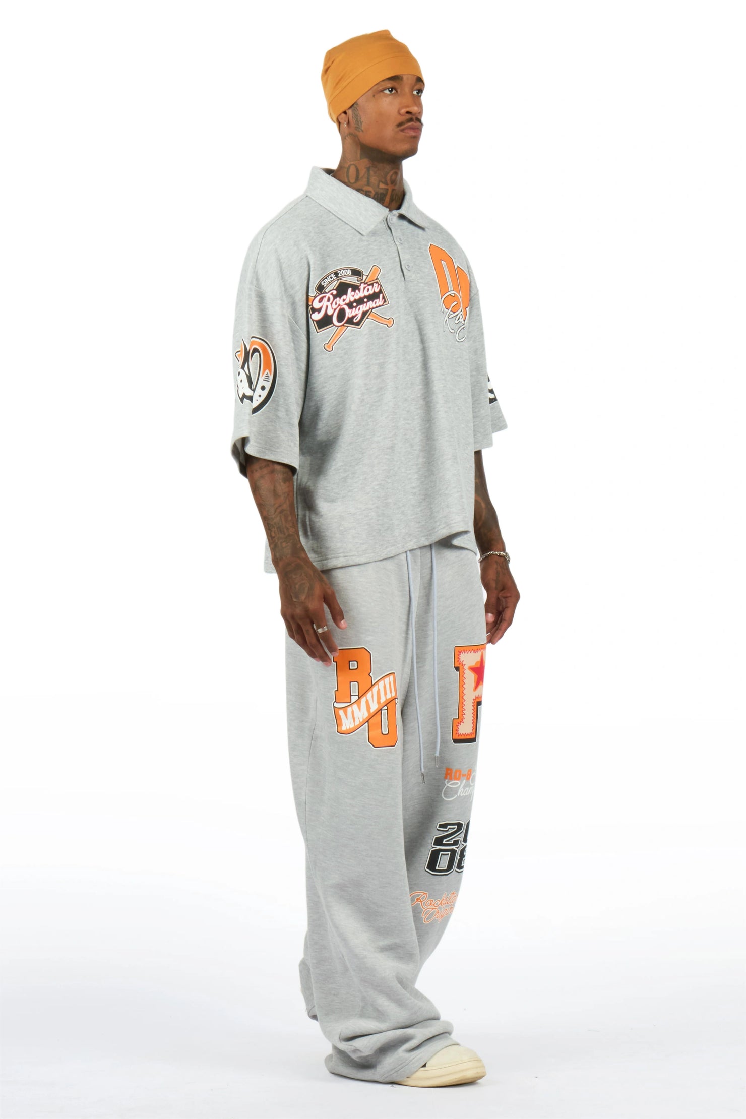 Forbidden Heather Grey Crop Boxy Polo/Fleece Baggy Track Set