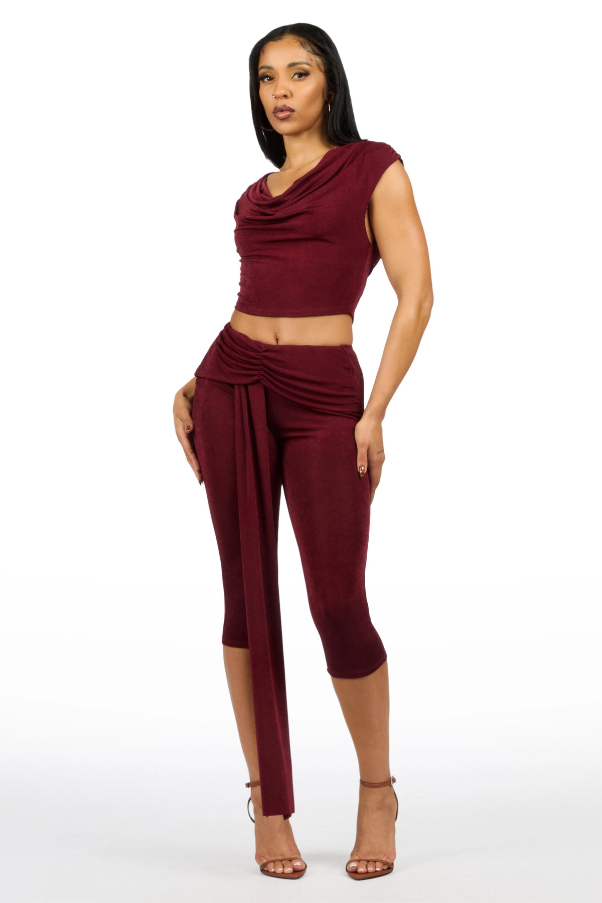 Tie-front V-front Burgundy Capri Set