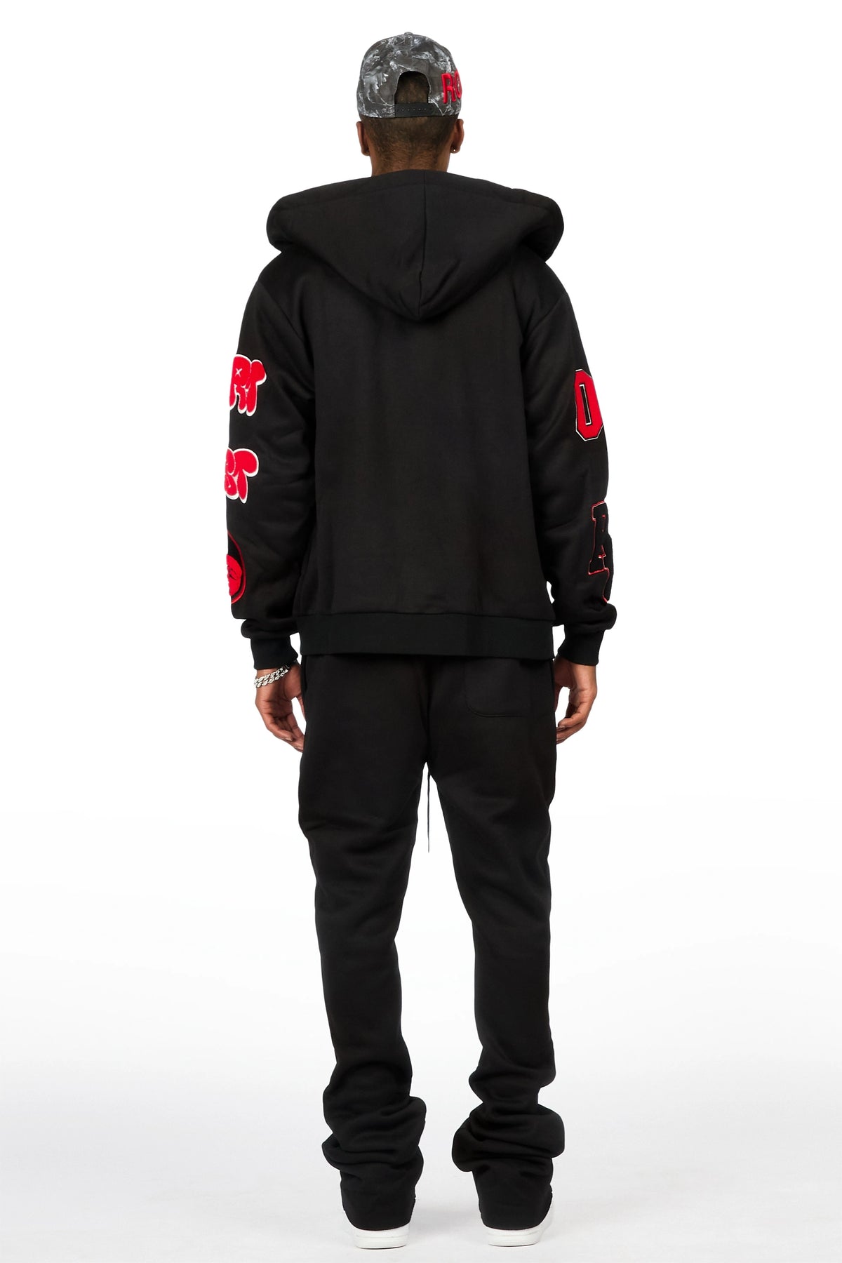 Leslaw Black/Red Zip Up Hoodie Stacked Track Set