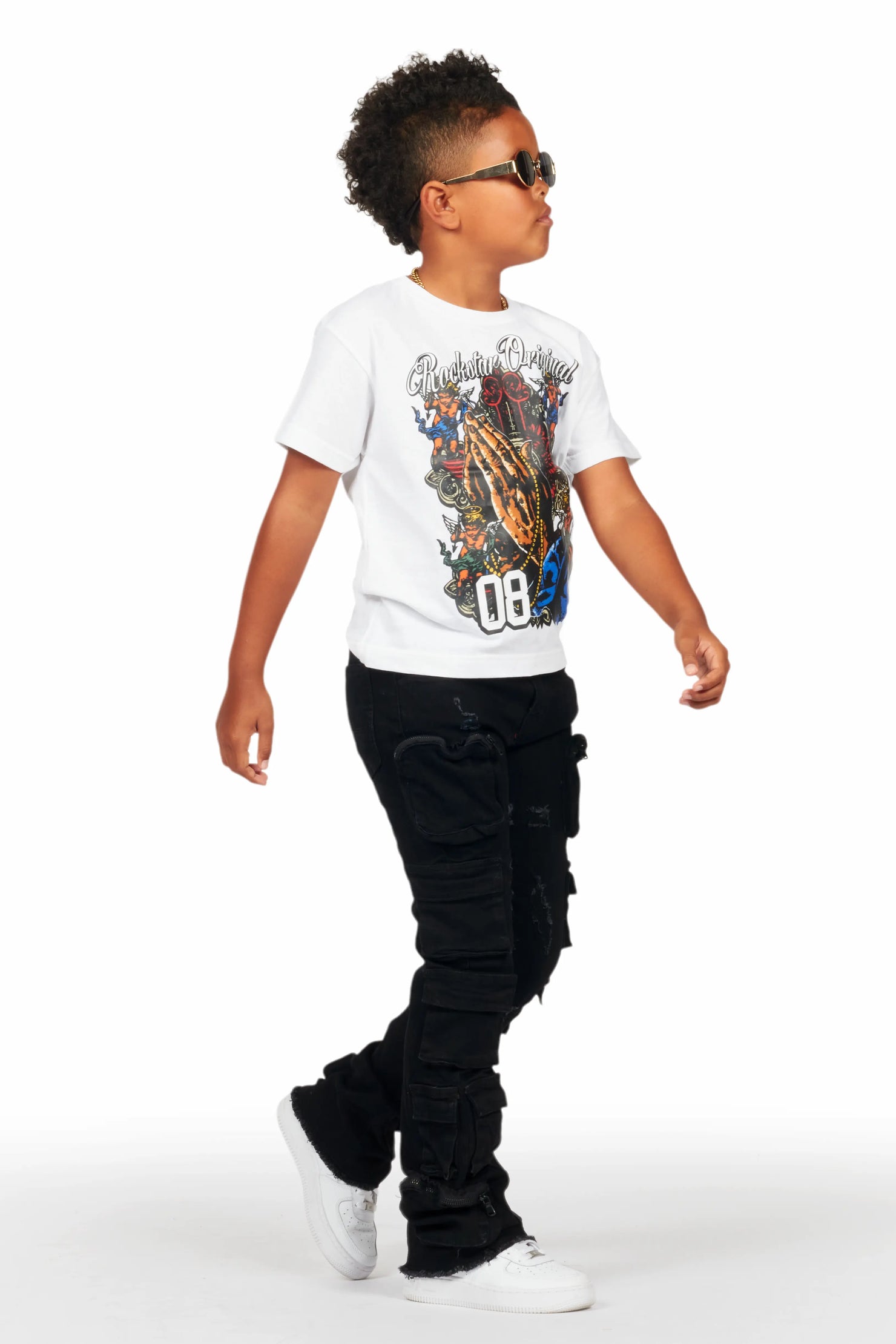 Boys Konrad Black Cargo Stacked Flare Jean