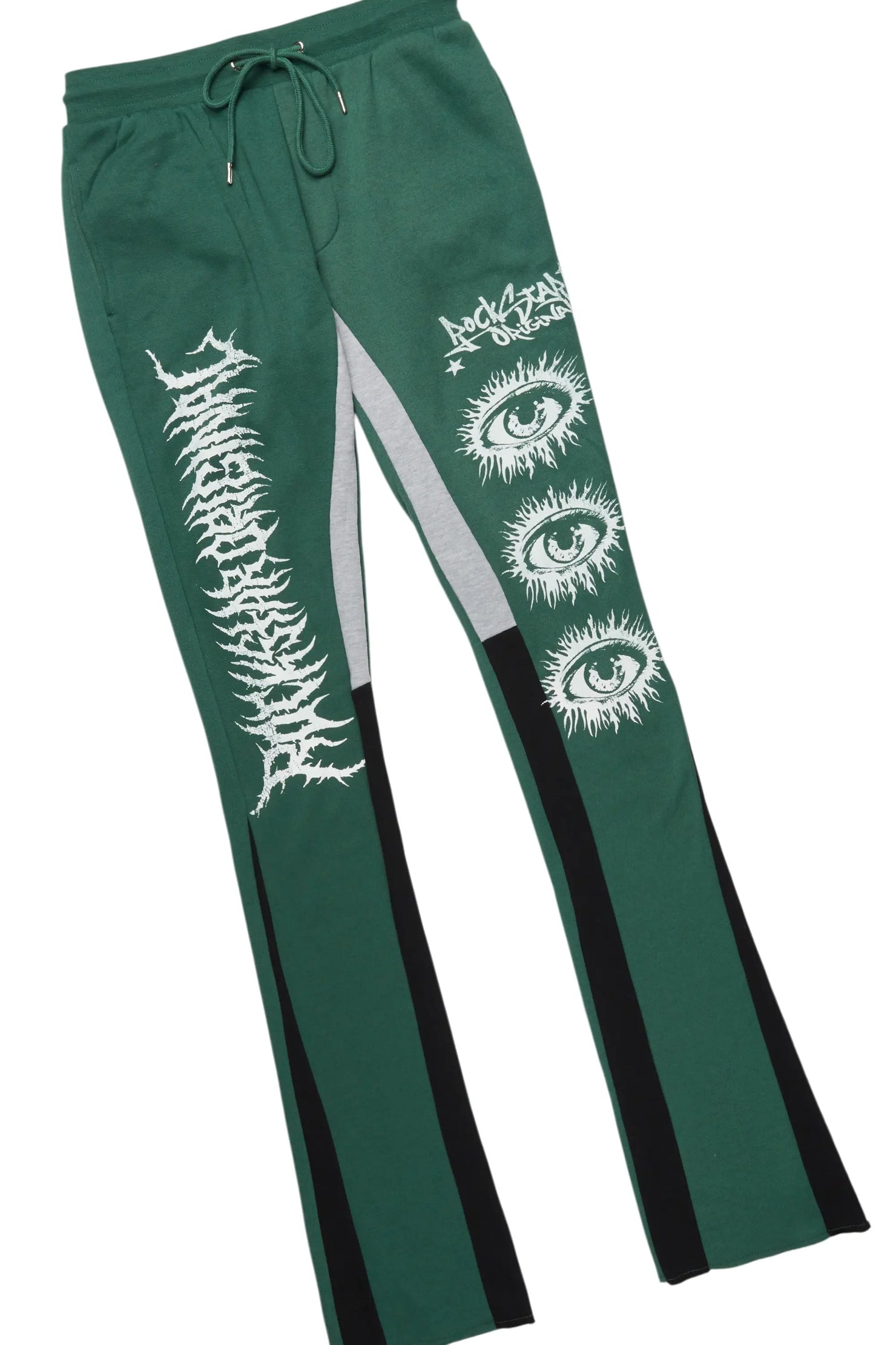 All Seeing Eyes Dark Green Stacked Flare Track Pant Set