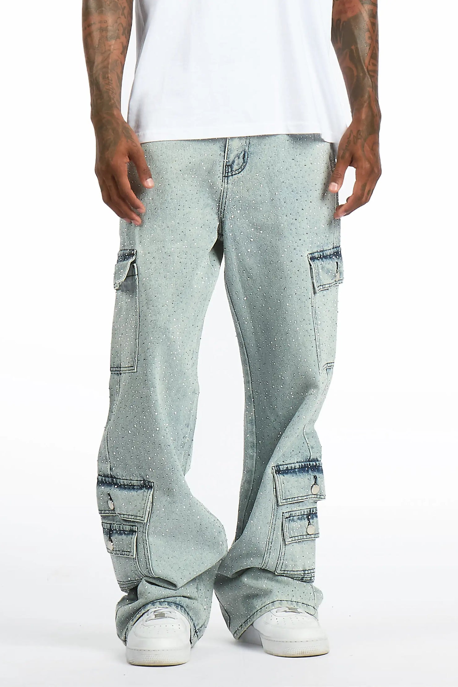 Aeson Light Blue Rhinestone Baggy Fit Jean
