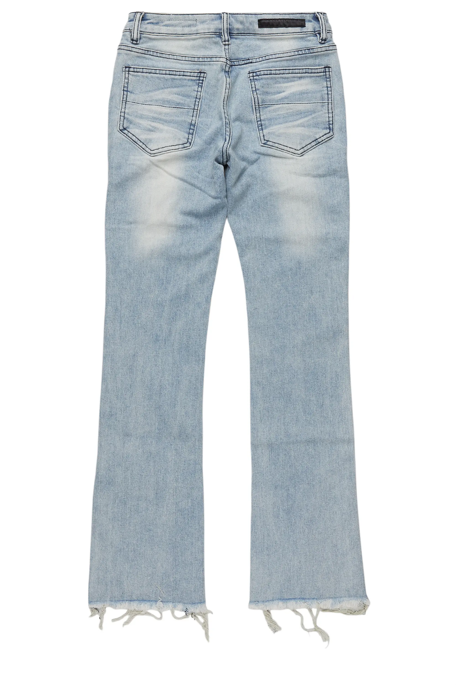 Boys Savage Blue Patchwork Stacked Flare Jean