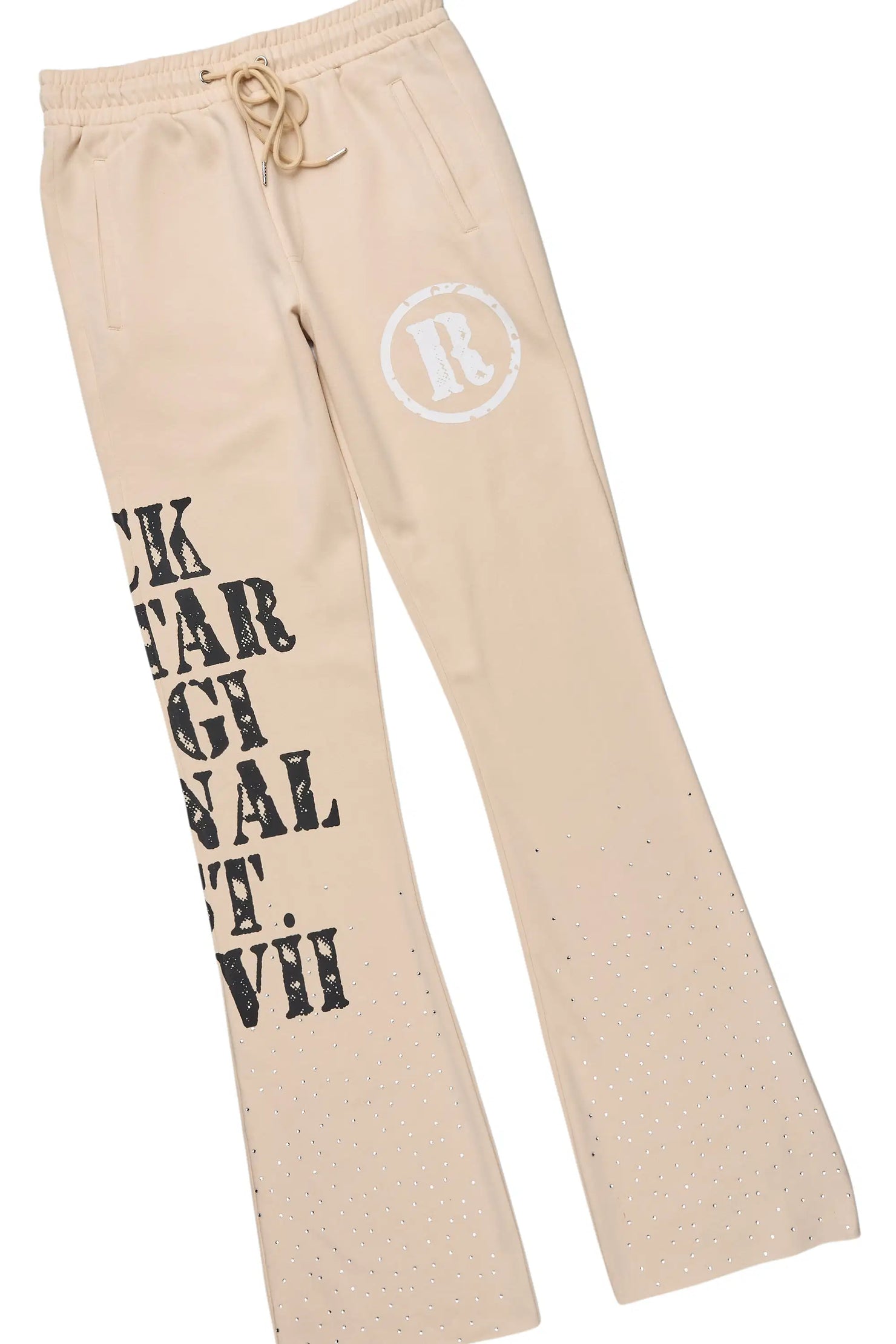 Borya Beige Rhinestone Hoodie/Stacked Pant Track Set